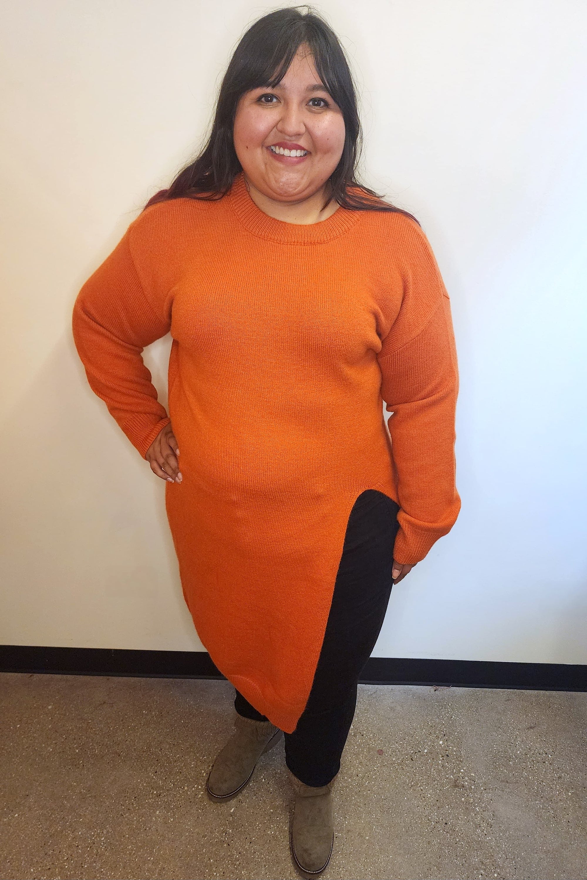 Asymmetric Solid Knit Long Dress