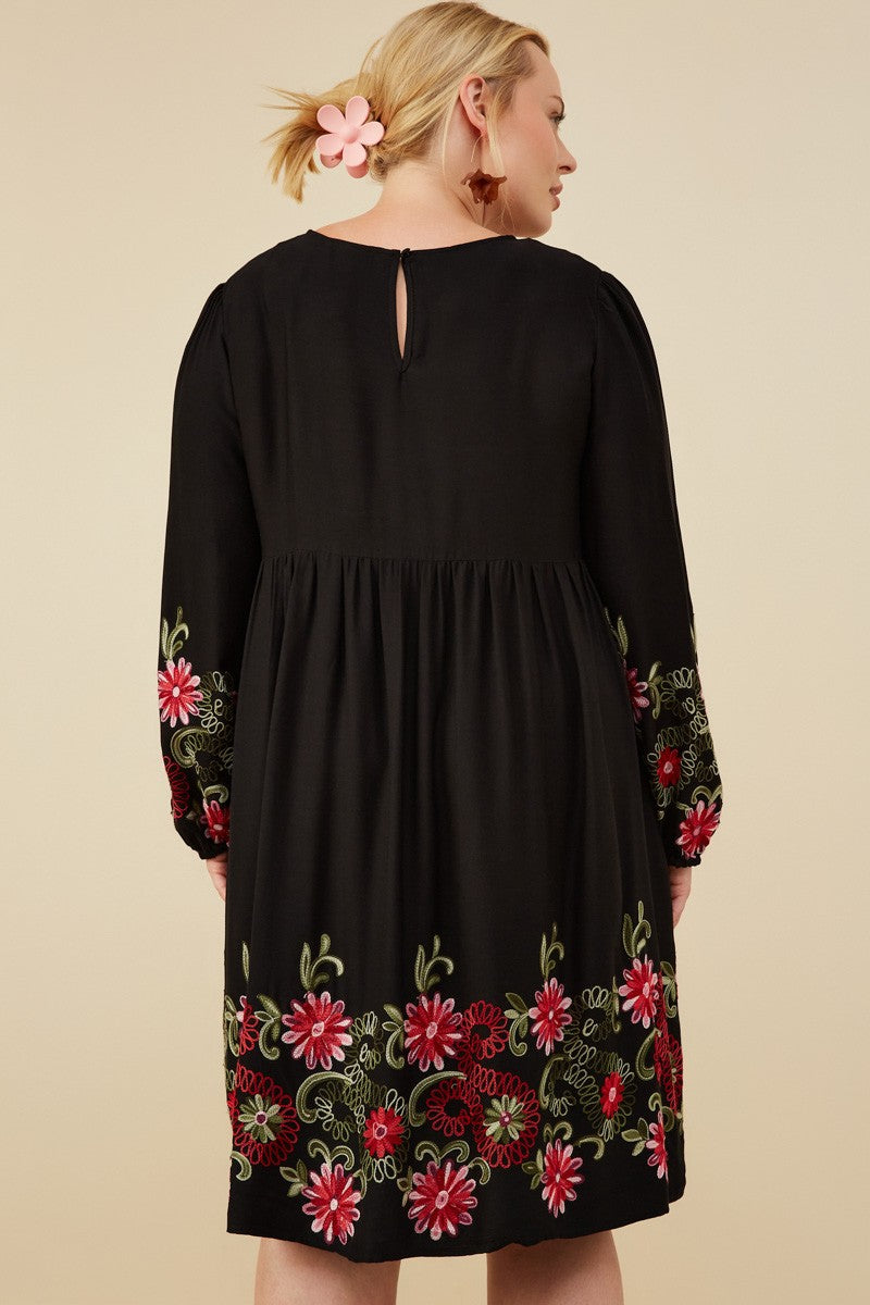 Embroidered Long Sleeve Dress
