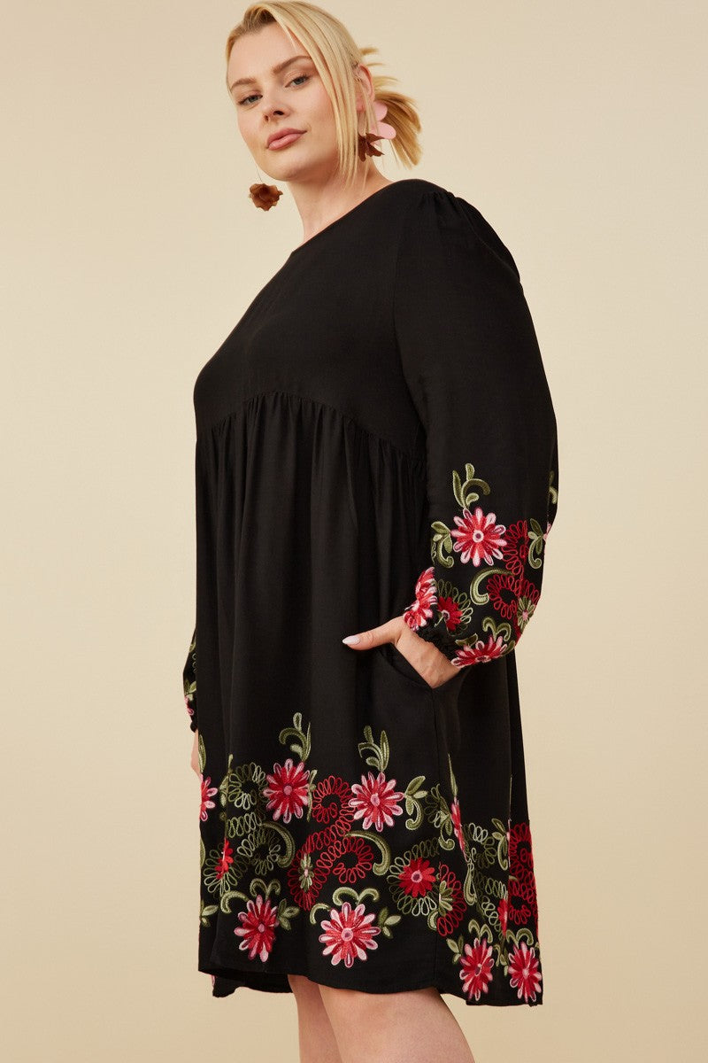 Embroidered Long Sleeve Dress