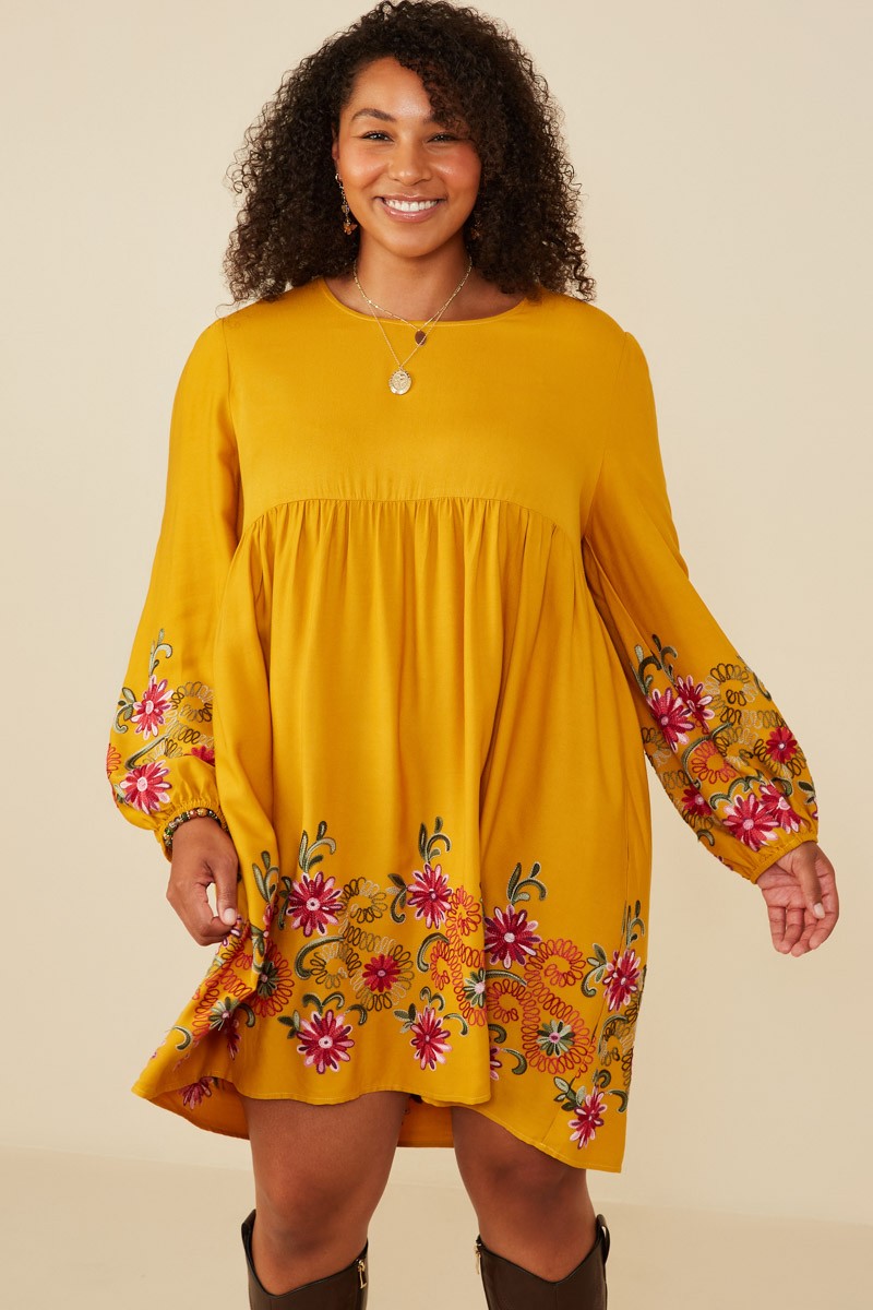 Embroidered Long Sleeve Dress