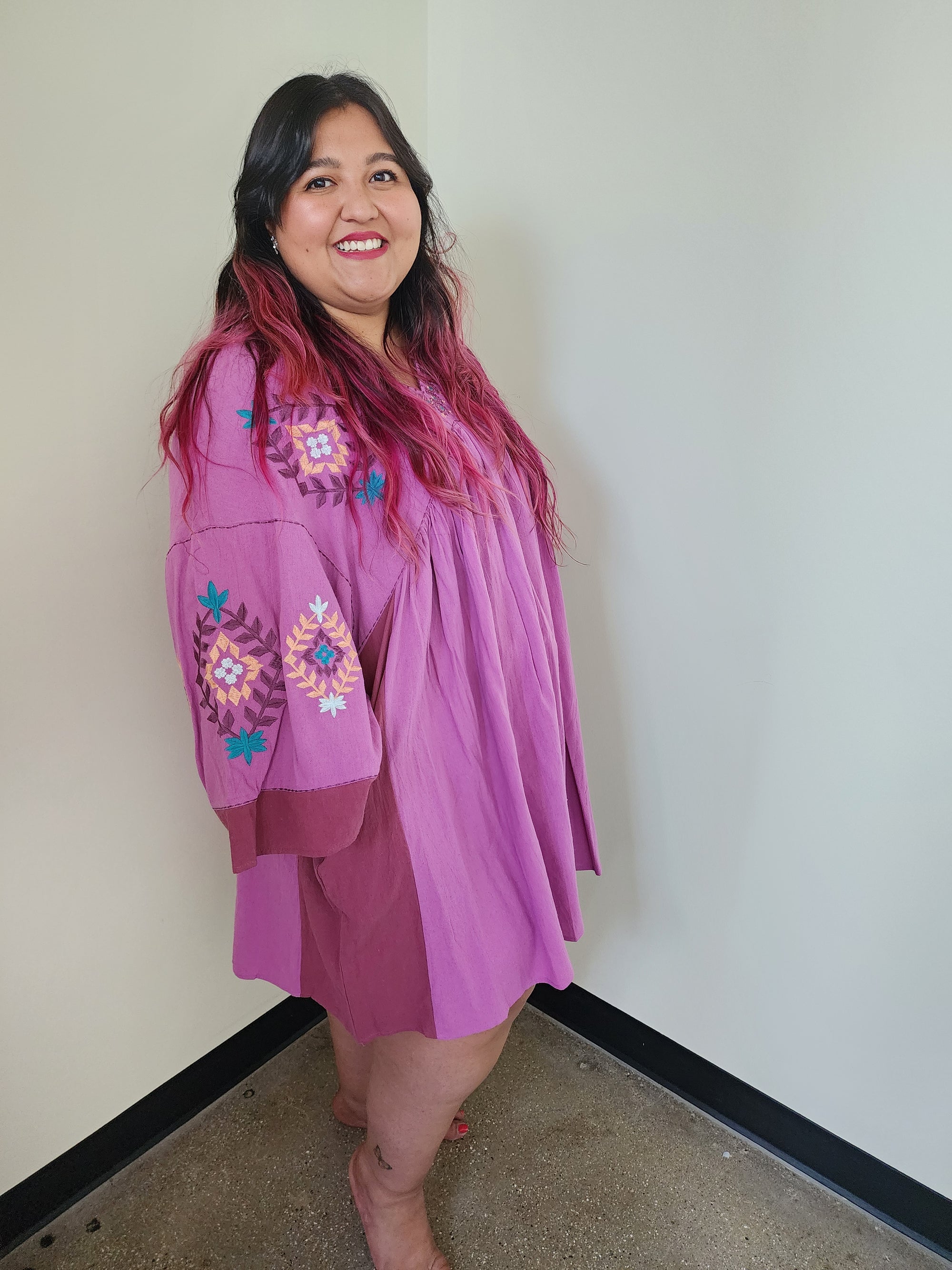 Embroidered Poly Linen Woven Dress