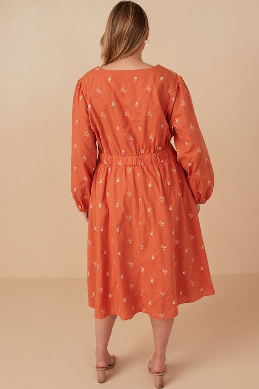 Floral Embroidered Button Down Dress