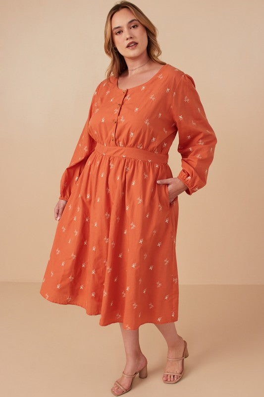 Floral Embroidered Button Down Dress
