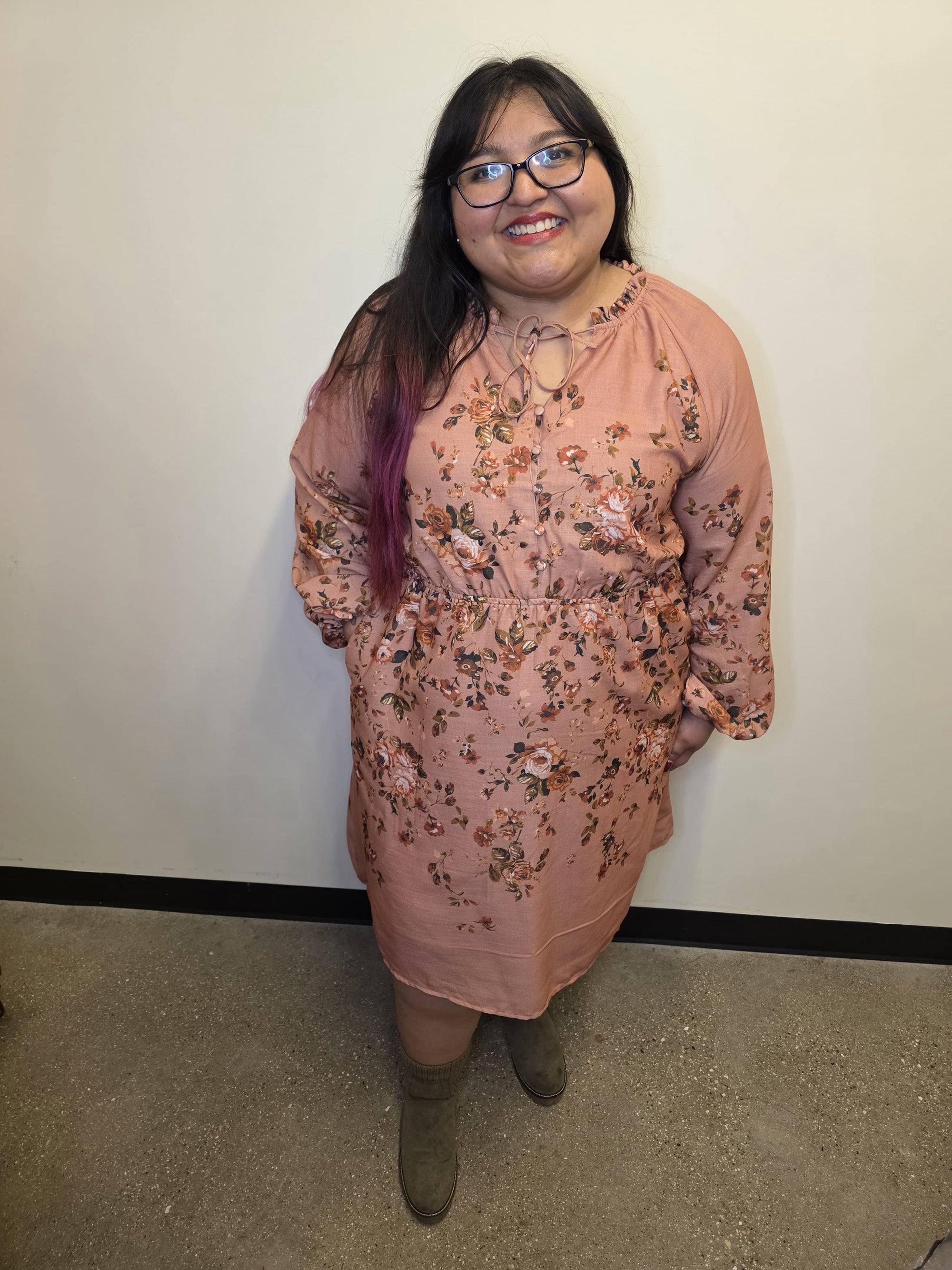 Floral Print Balloon Sleeve Mini Dress