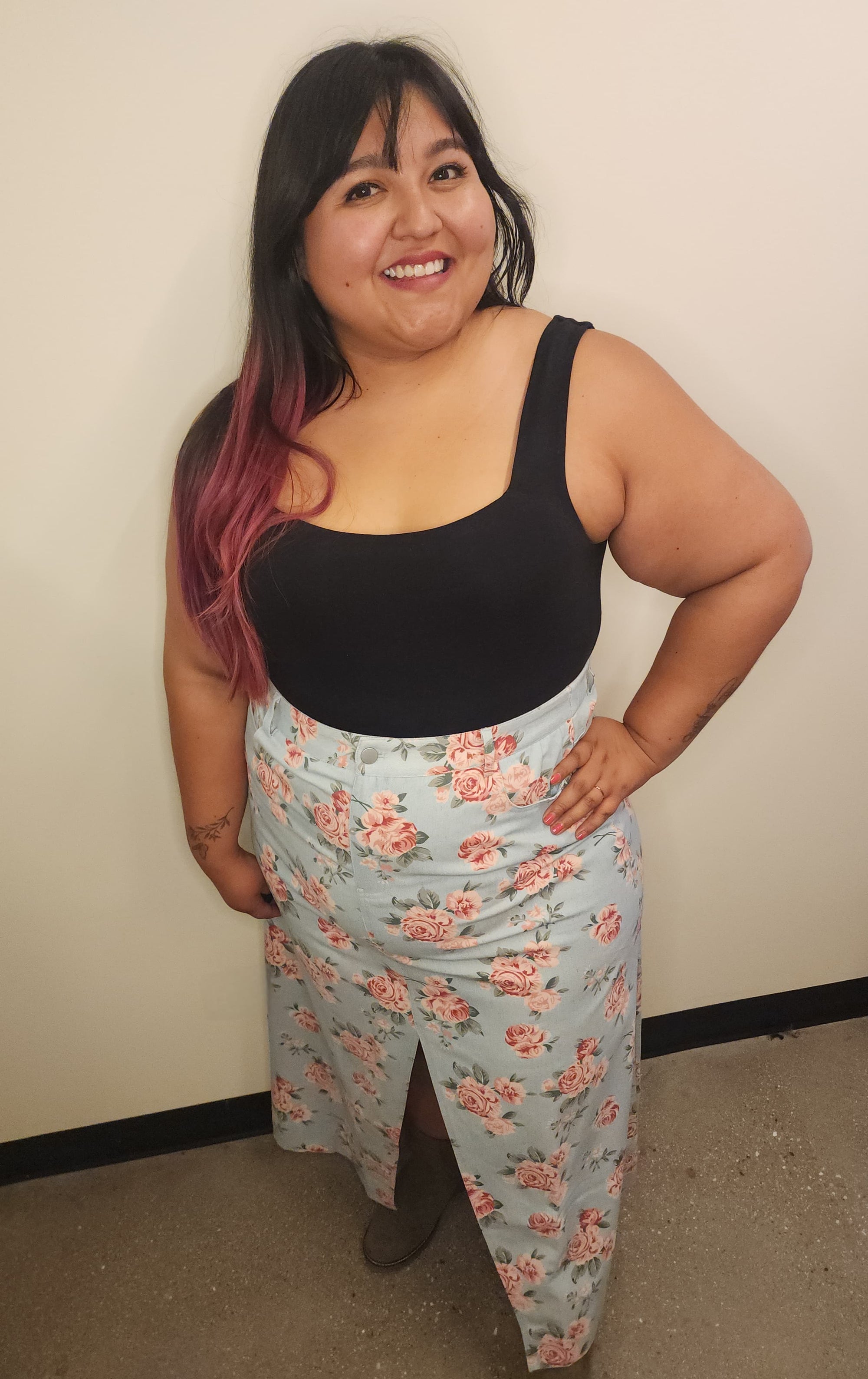 Floral Print Denim Skirt