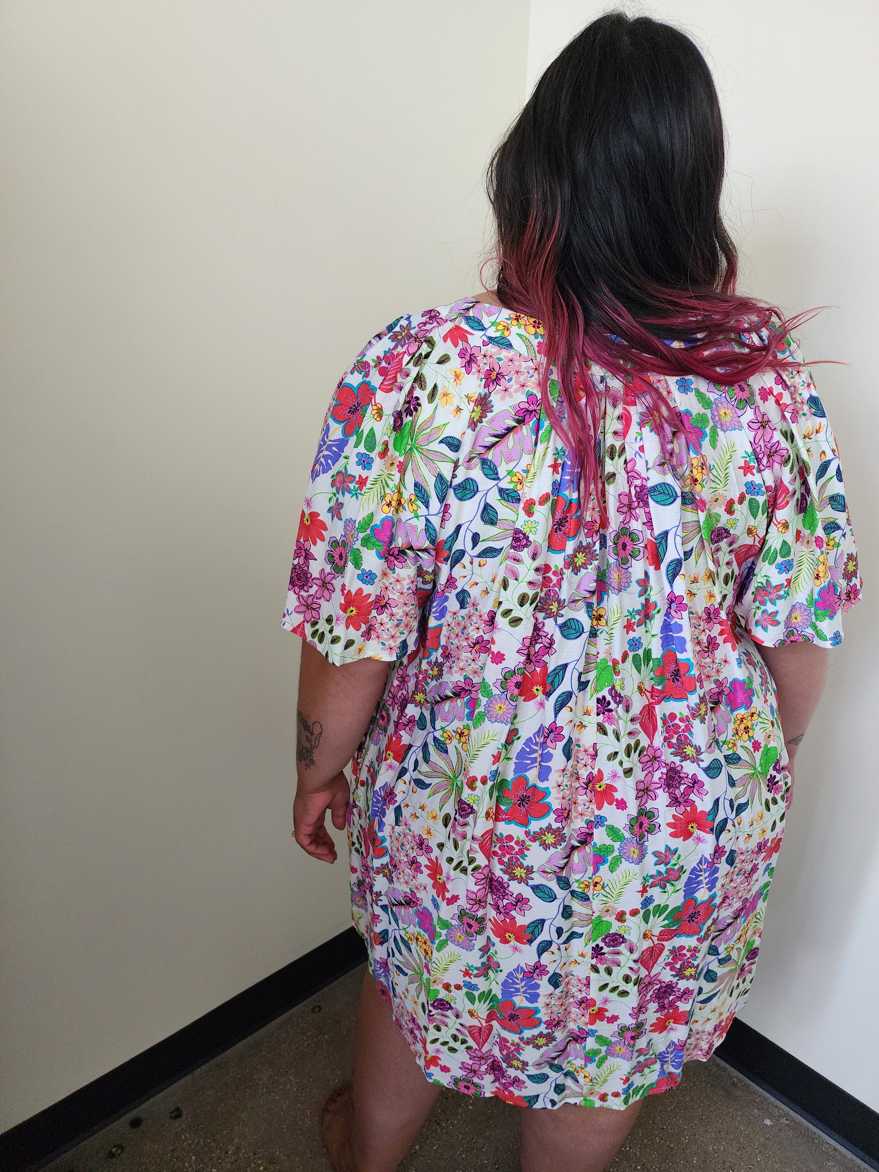 Floral Print Peach Blossom Woven Dress
