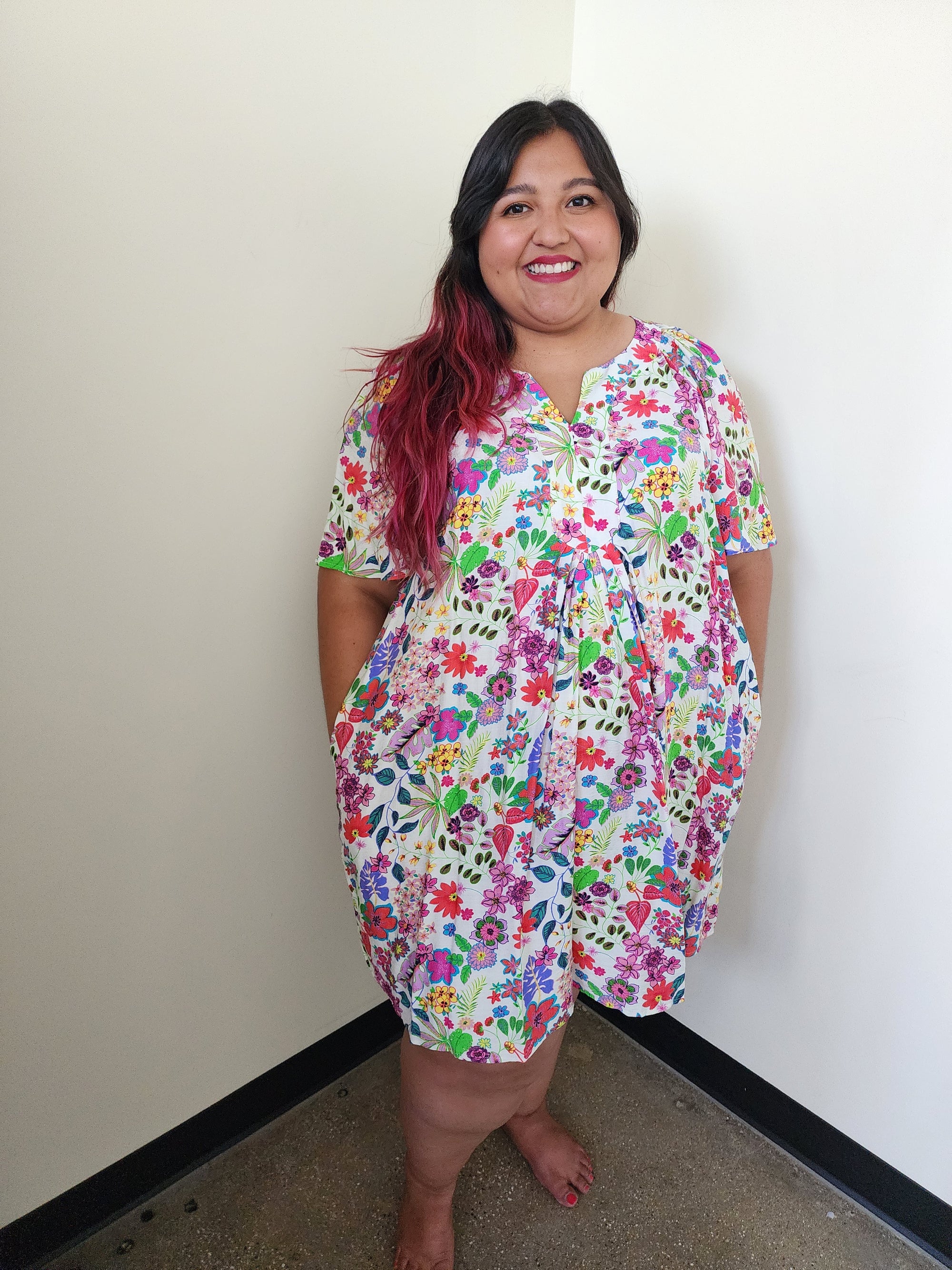 Floral Print Peach Blossom Woven Dress