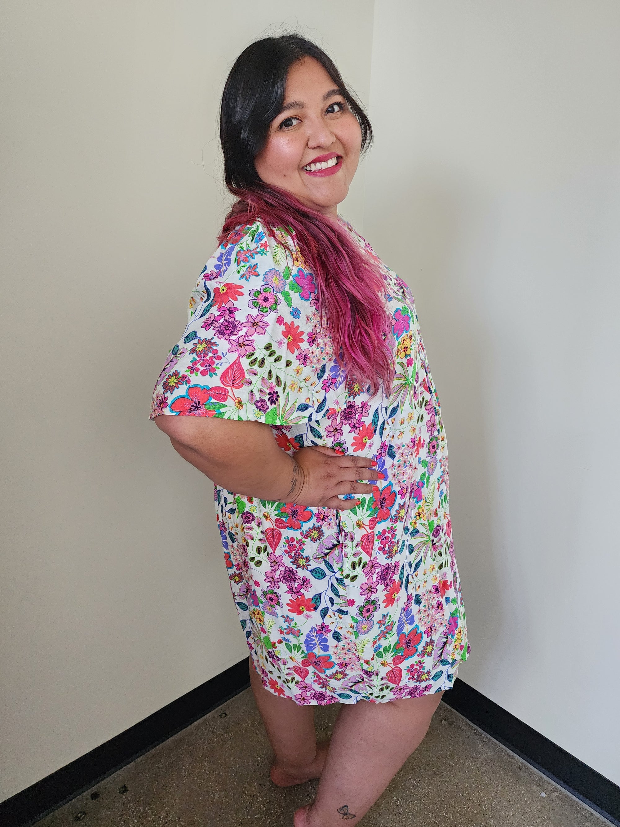 Floral Print Peach Blossom Woven Dress