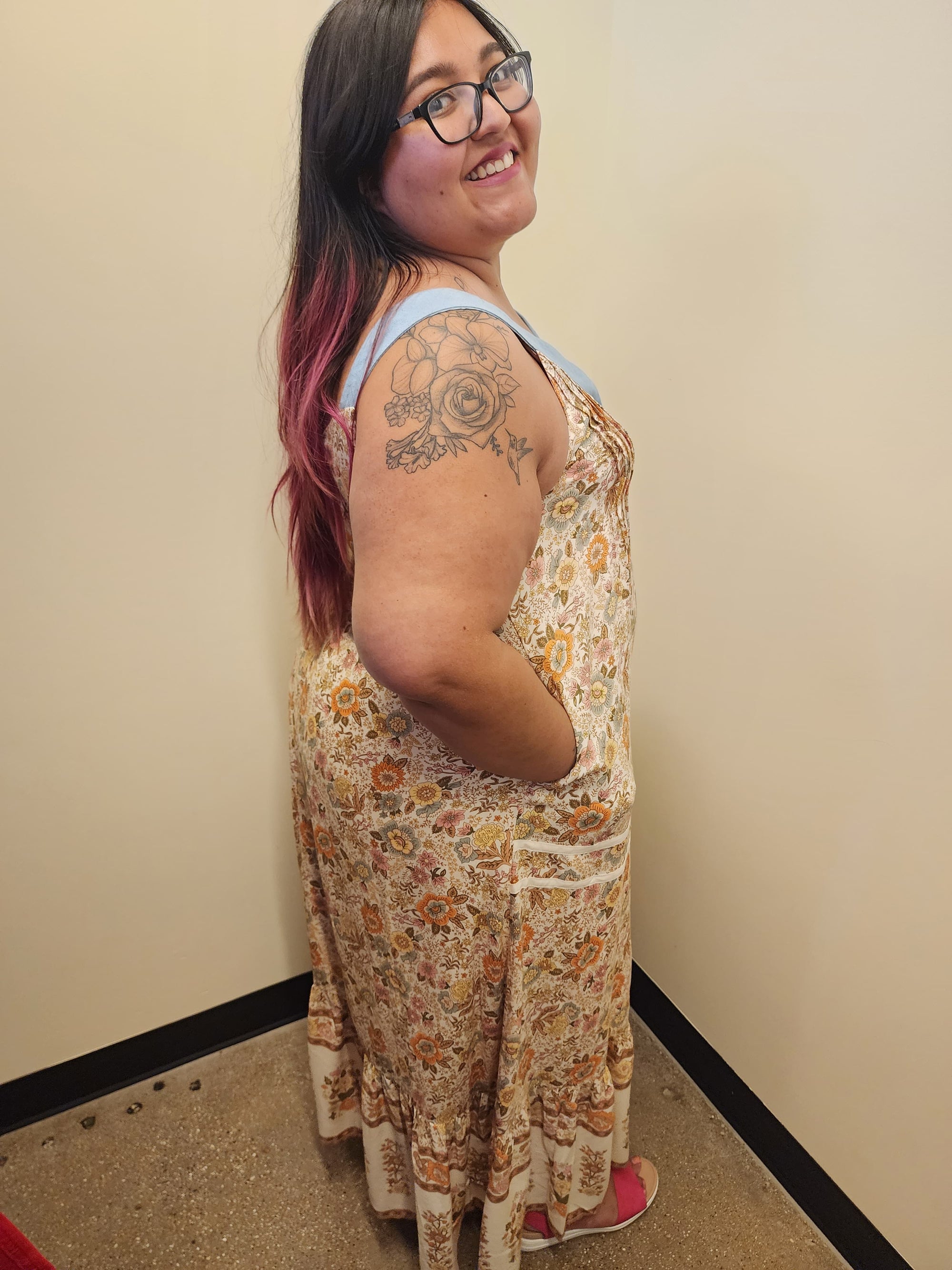 Floral V Neck Sleeveless Maxi Dress