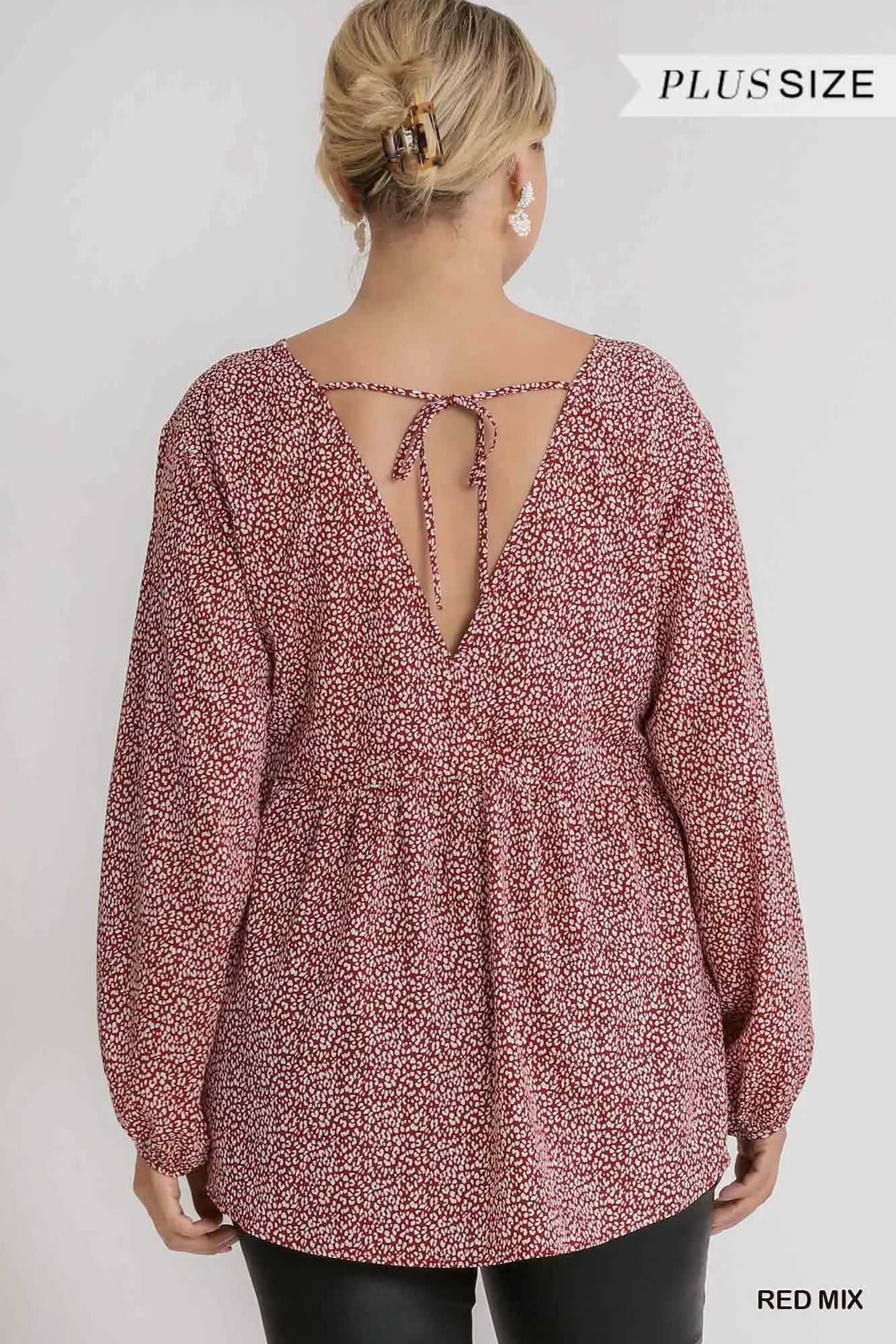 Long Sleeve V-Neck Babydoll Top