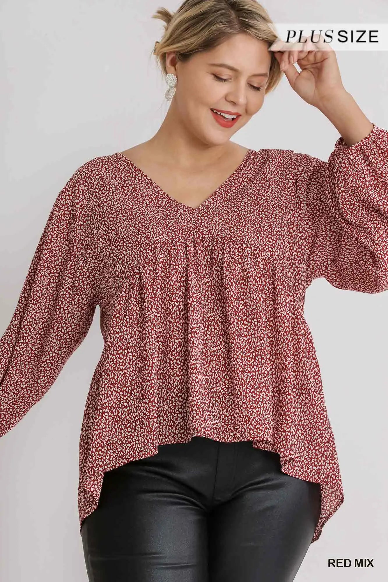 Long Sleeve V-Neck Babydoll Top
