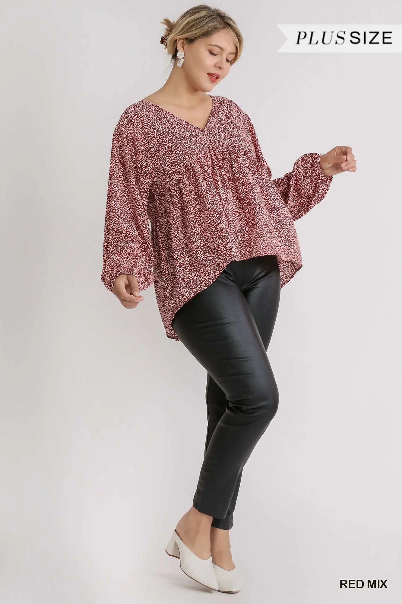 Long Sleeve V-Neck Babydoll Top