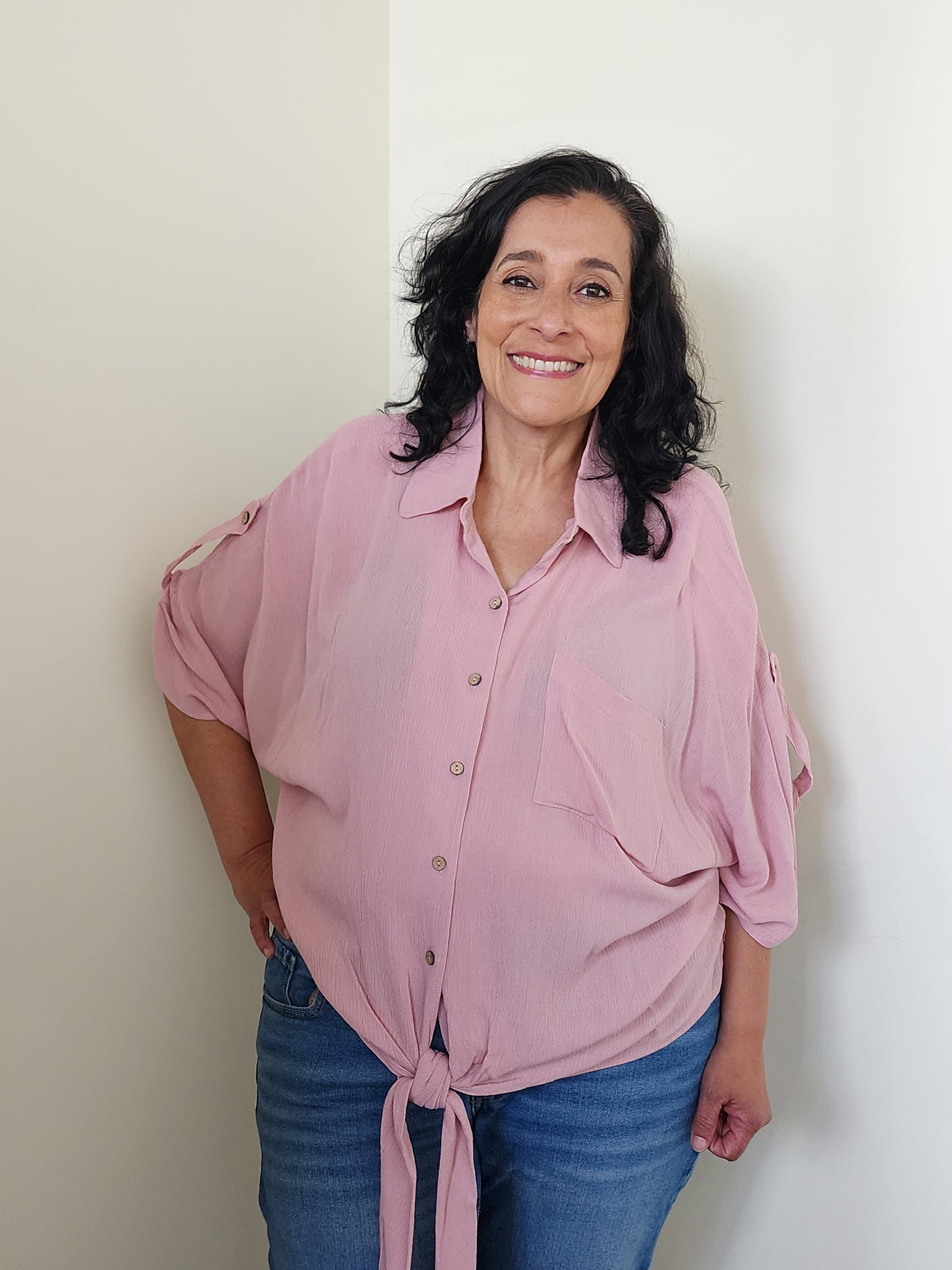 Mauve Loose Fit Button-up Blouse