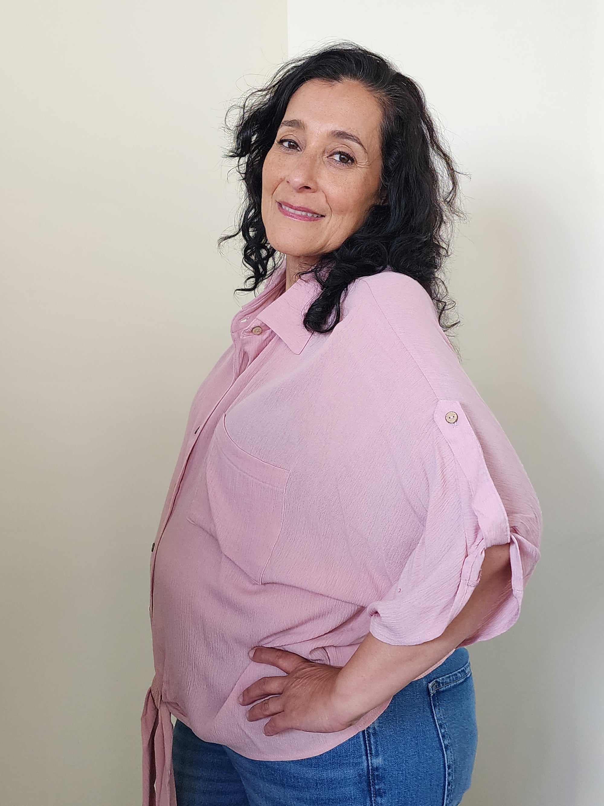 Mauve Loose Fit Button-up Blouse