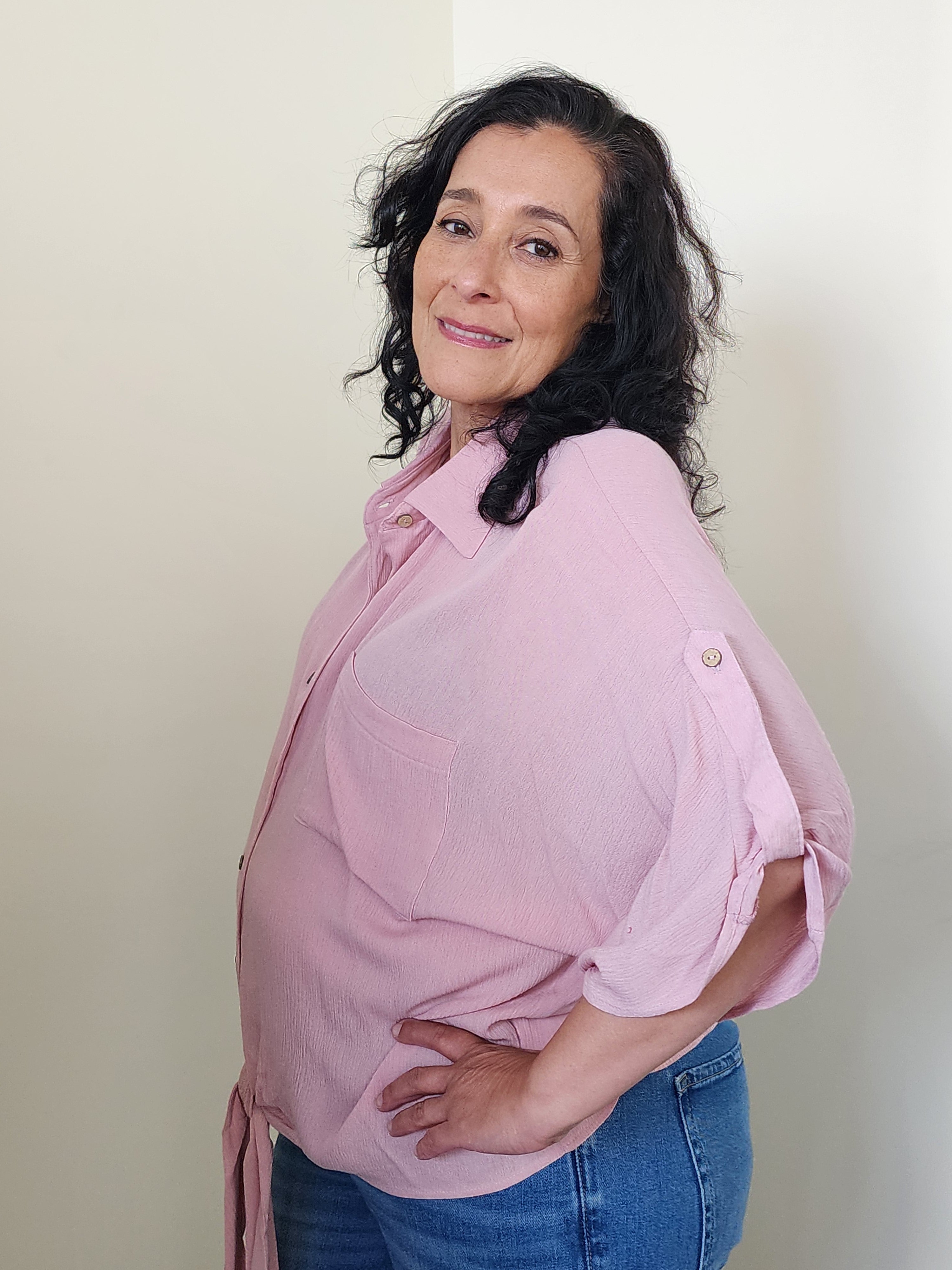 Mauve Loose Fit Button-up Blouse