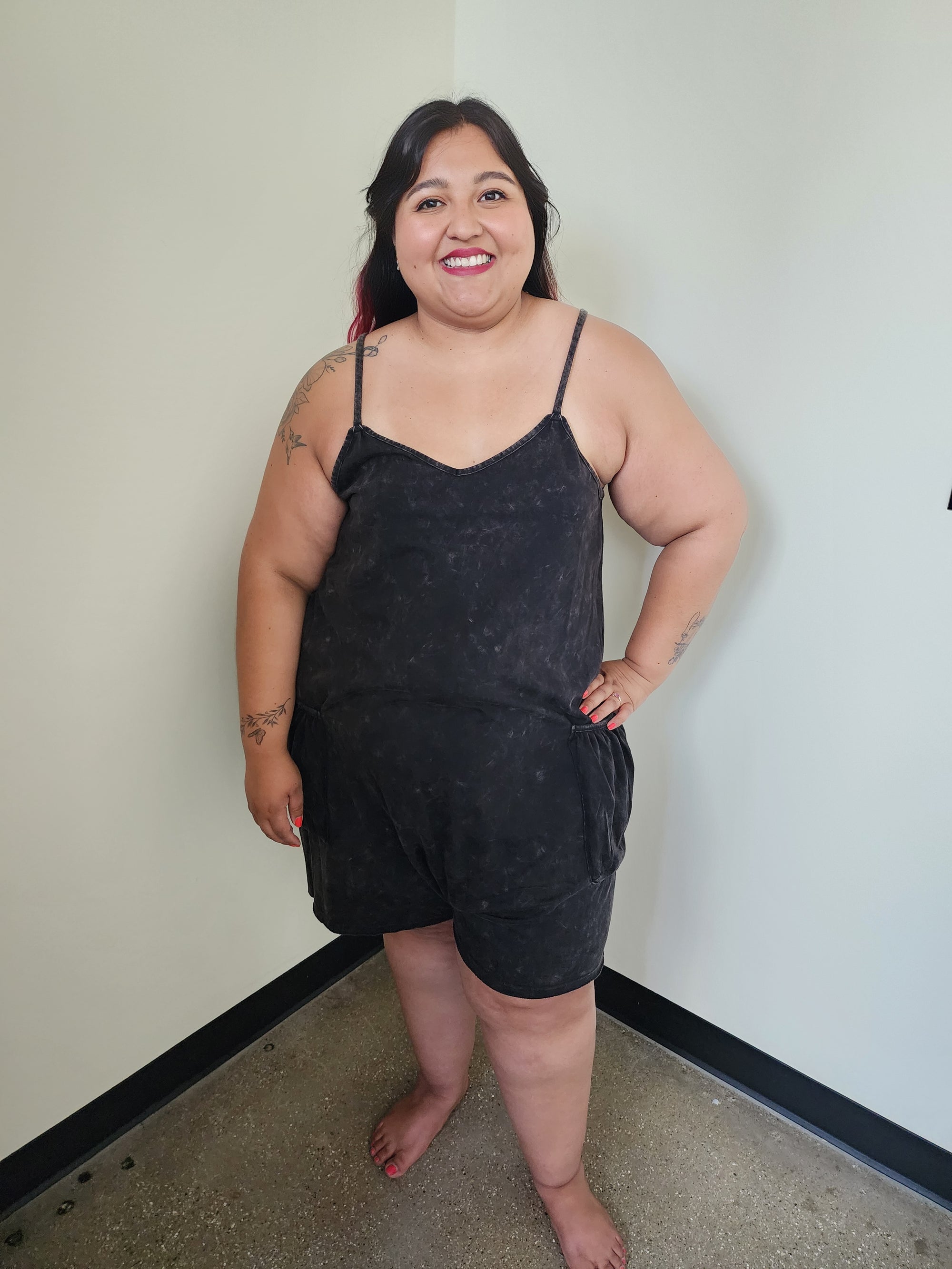Mineral Washed Sleeveless Knit Romper