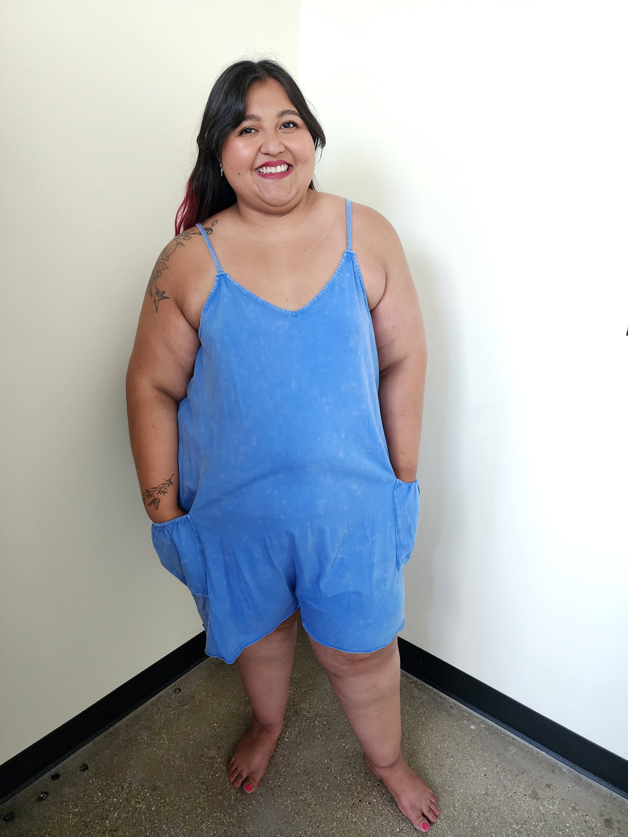 Mineral Washed Sleeveless Knit Romper