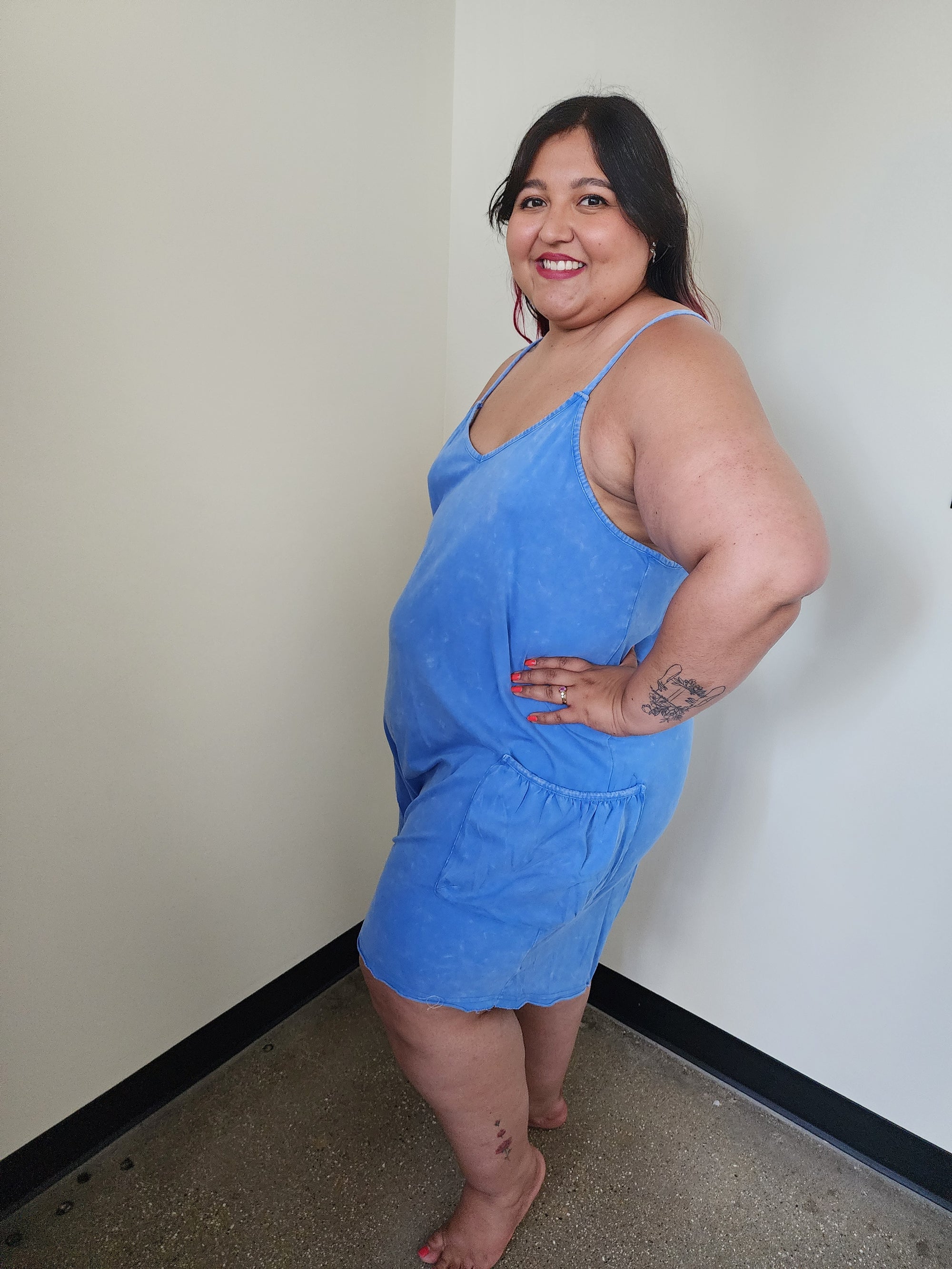 Mineral Washed Sleeveless Knit Romper