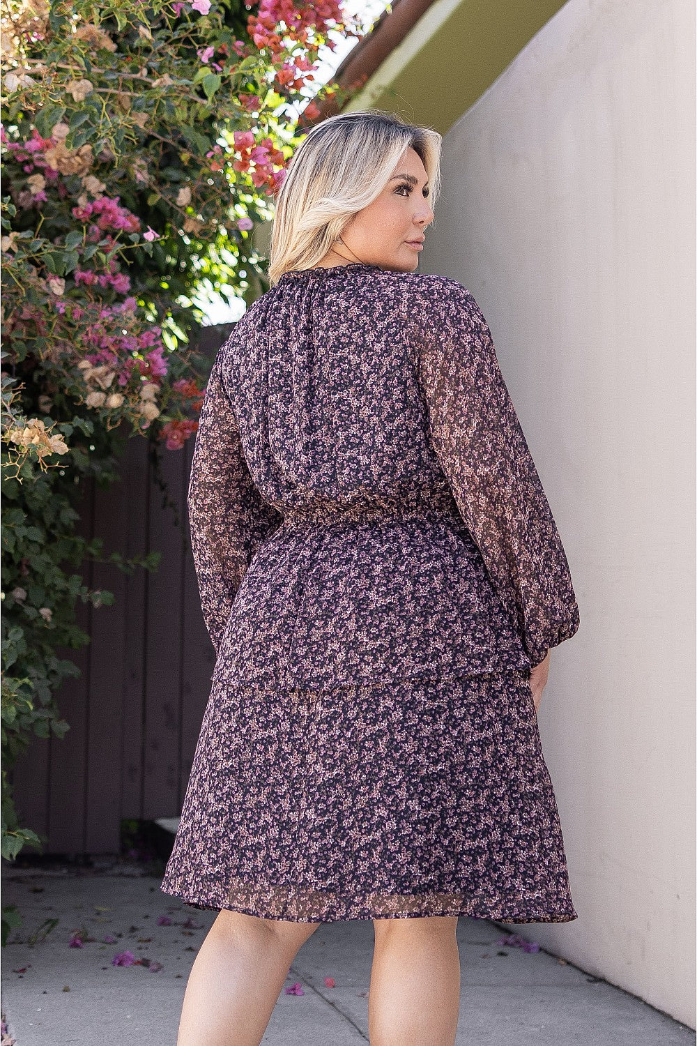 Navy Floral Long Sleeve Dress