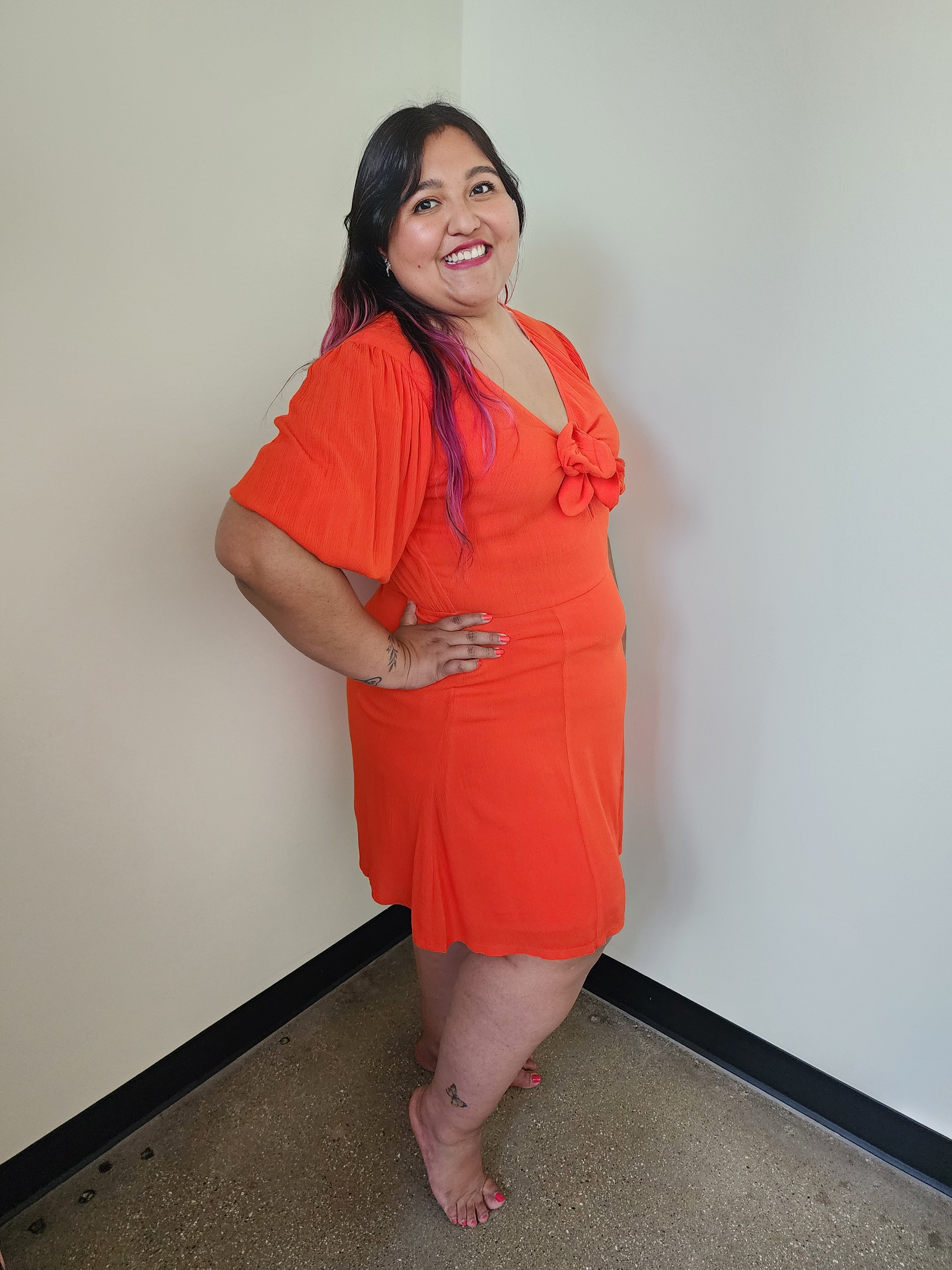 Orange Front Tie Mini Dress