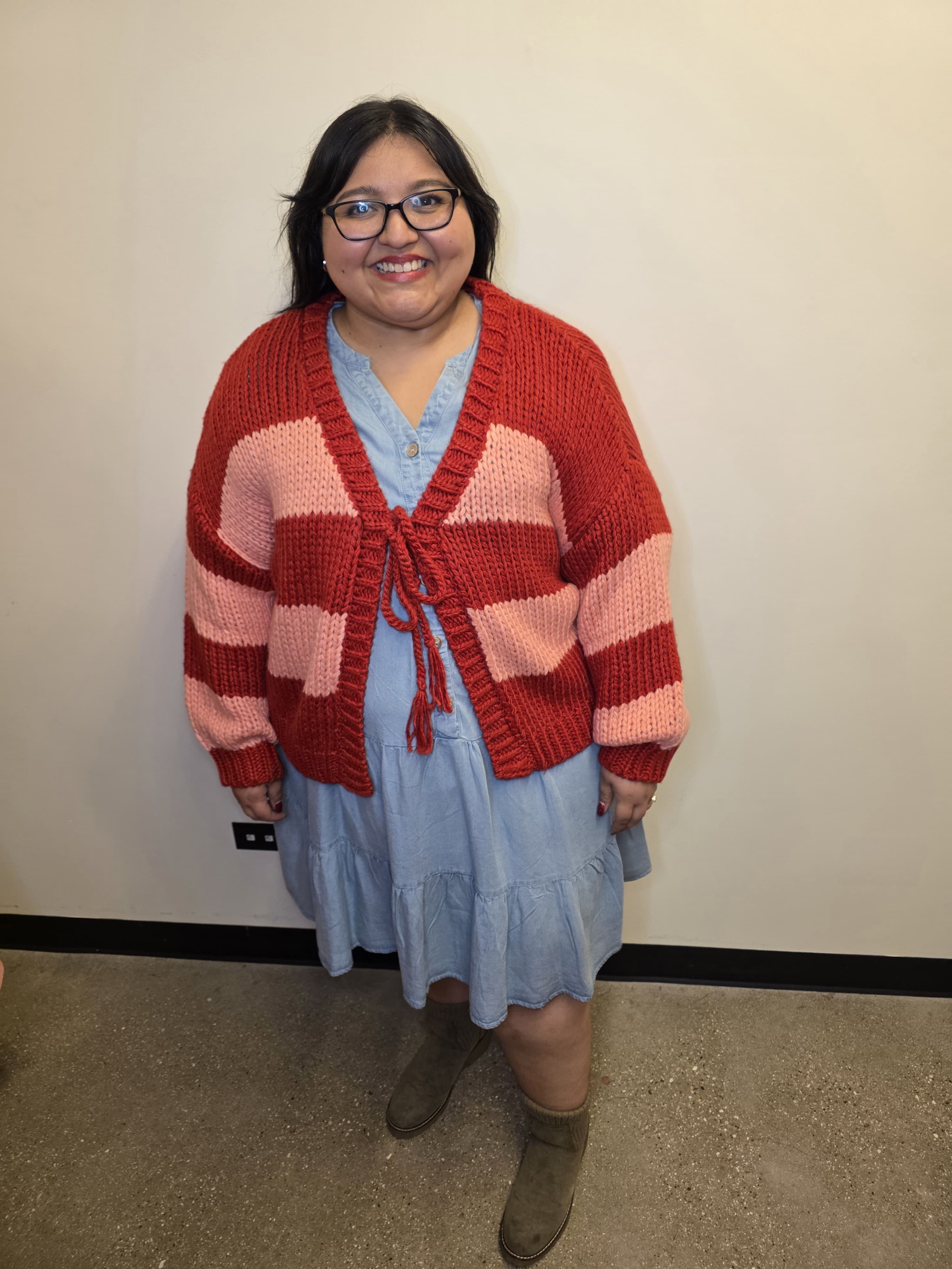 Pink and Red Front Tie Sweater