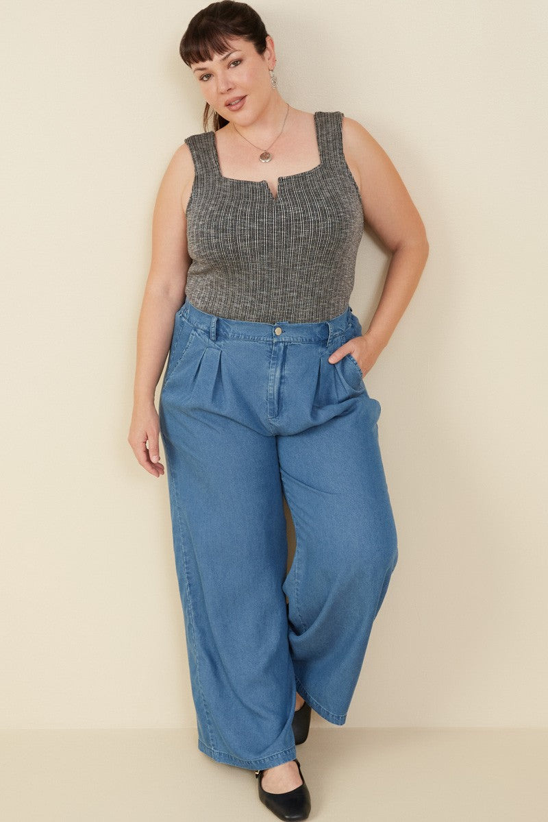 Pleated Detail Wide Leg Tencel Pants