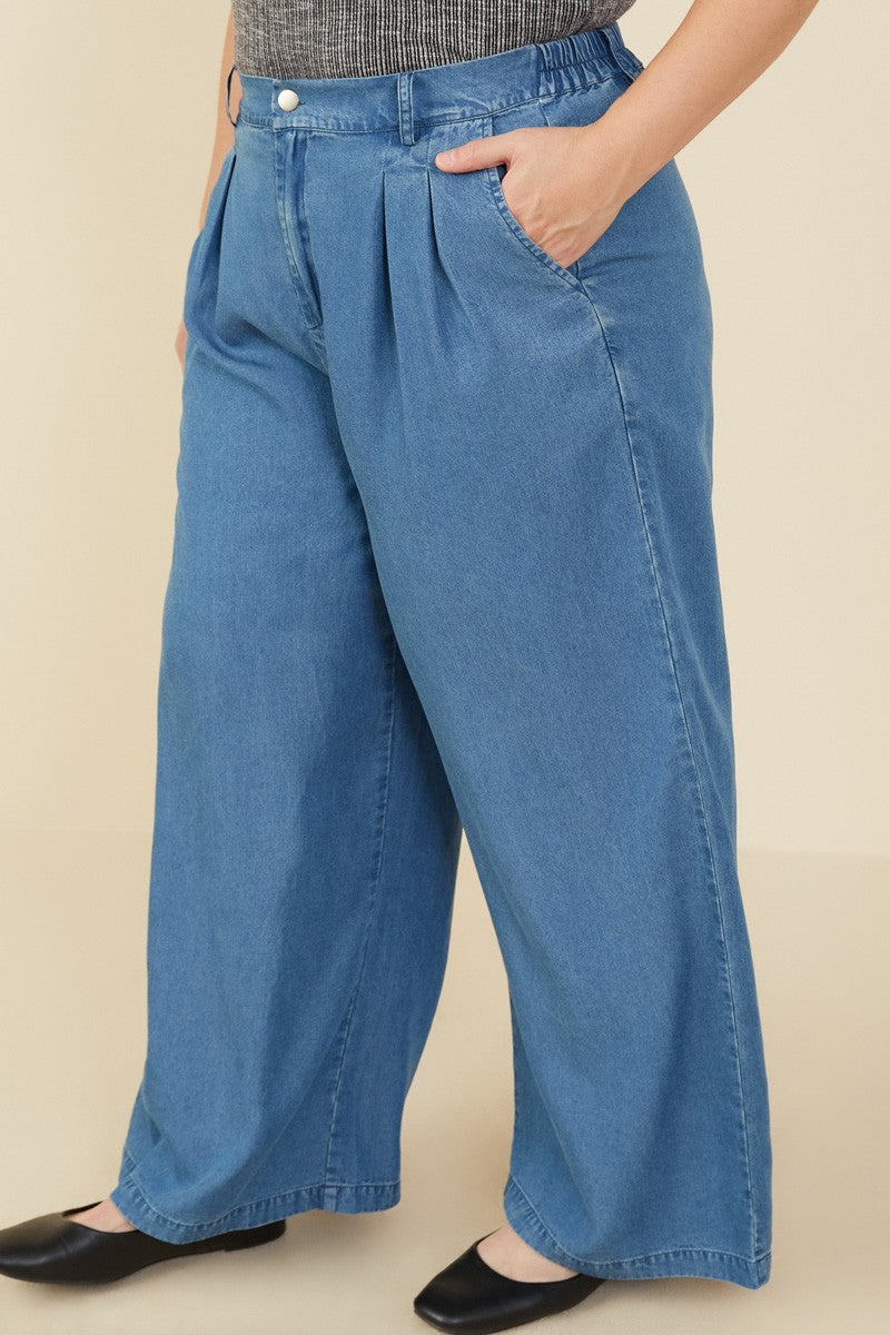Pleated Detail Wide Leg Tencel Pants