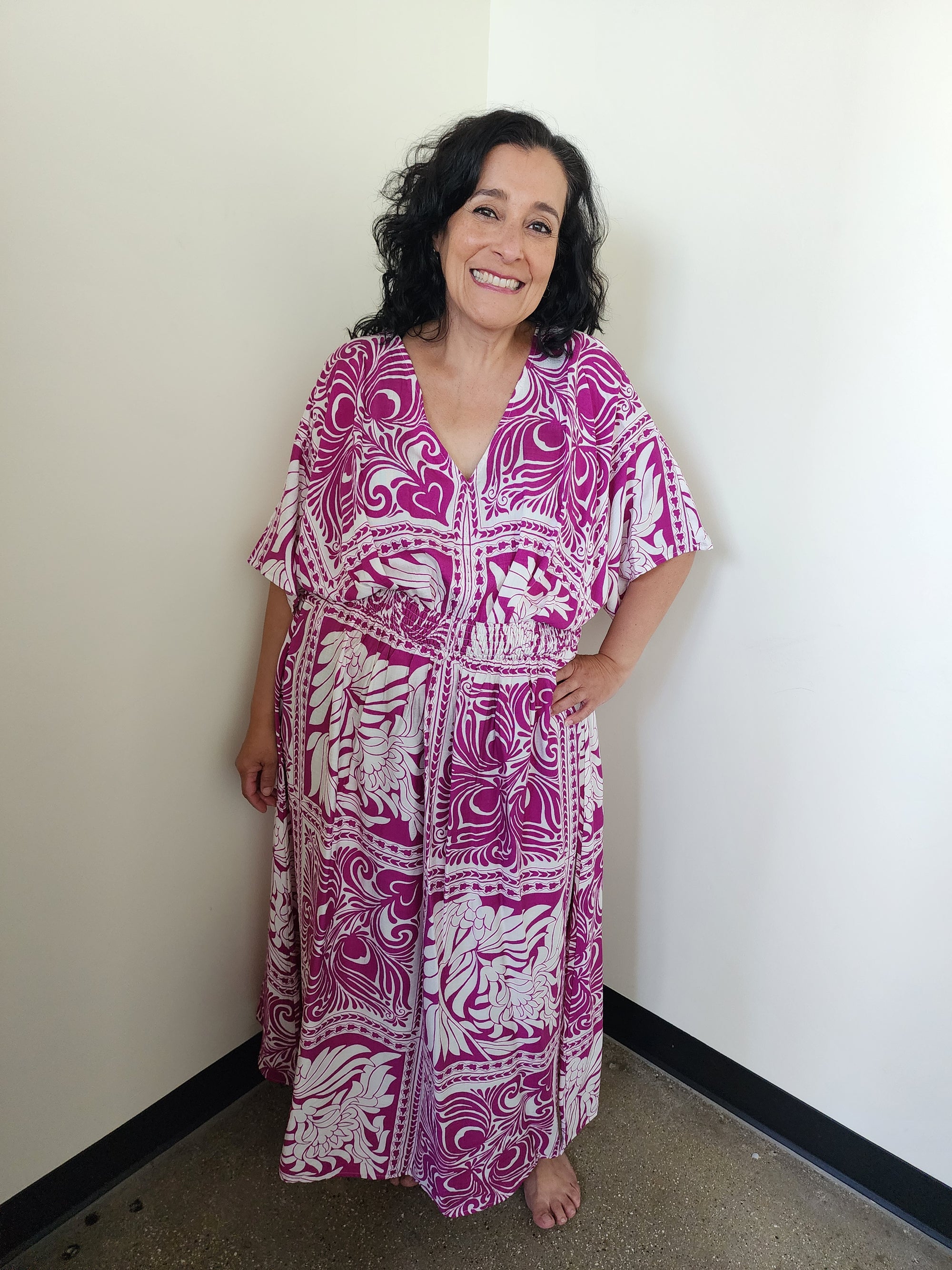 Printed V-neck Boho Midi Dress