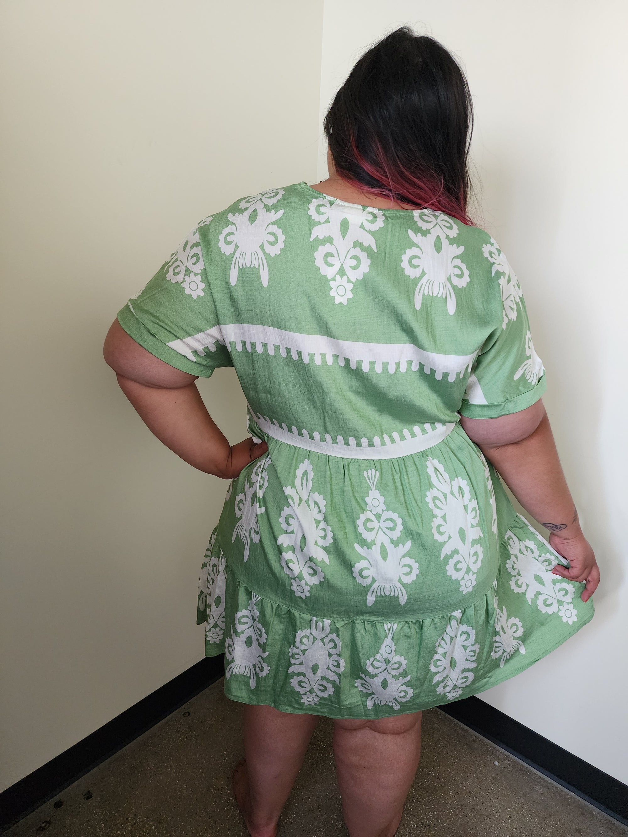Printed V-neck Woven Mini Dress