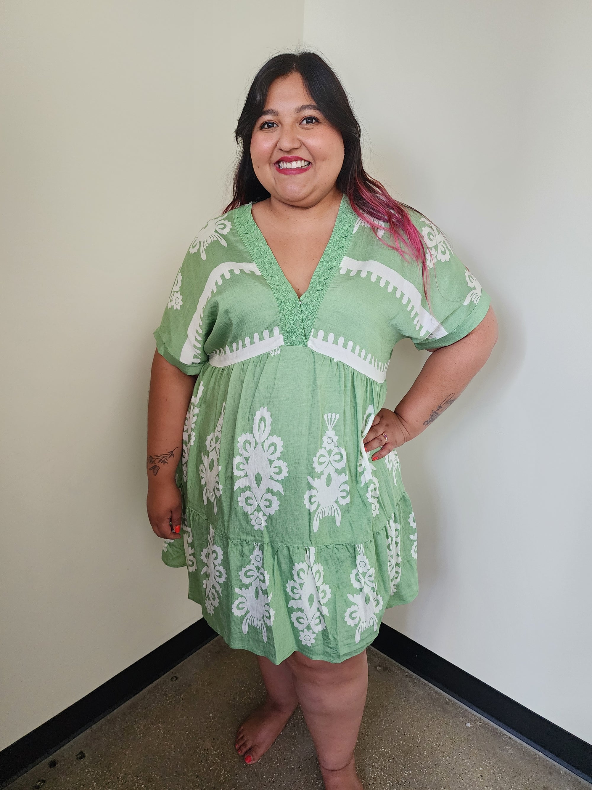 Printed V-neck Woven Mini Dress