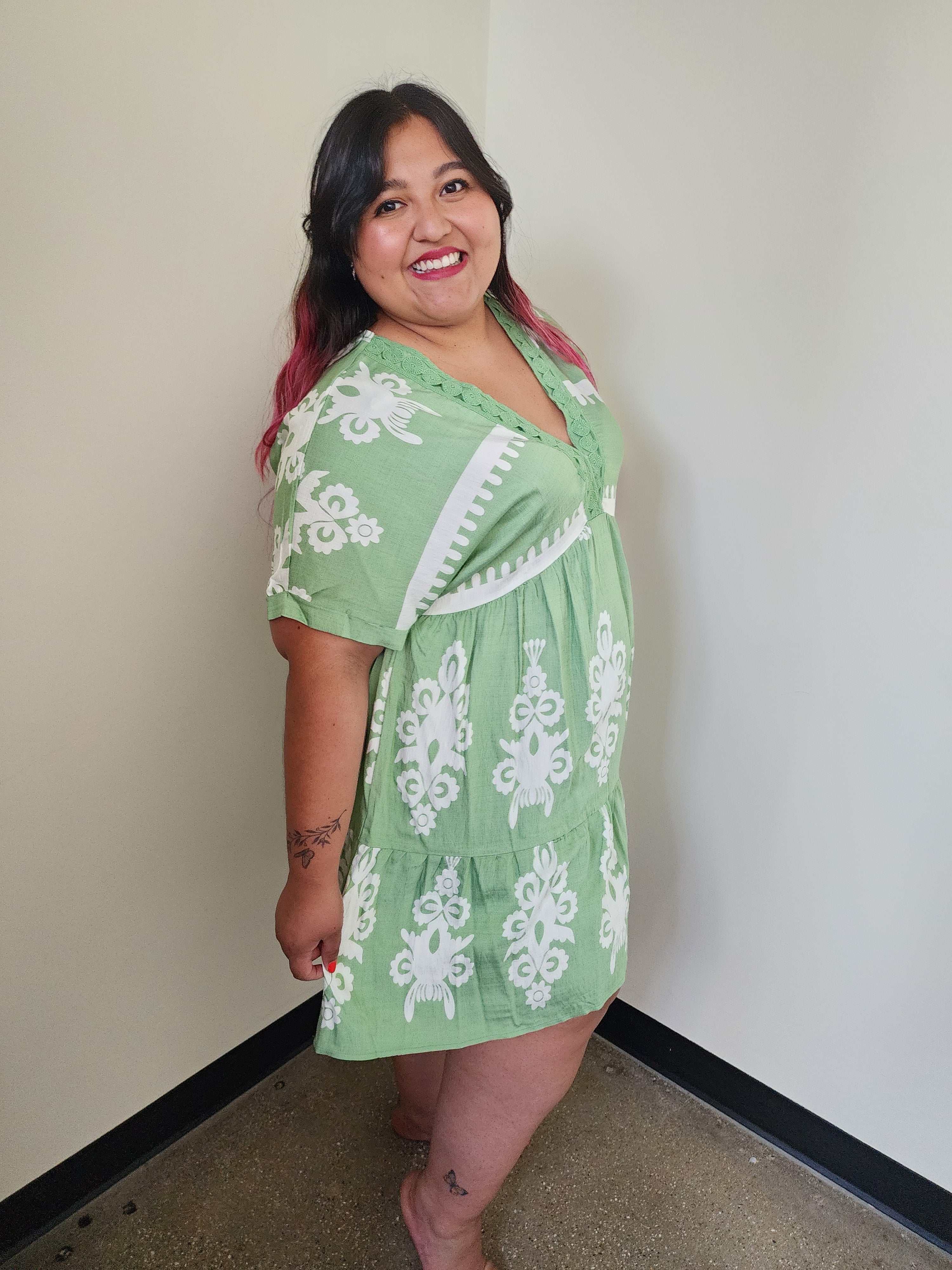 Printed V-neck Woven Mini Dress