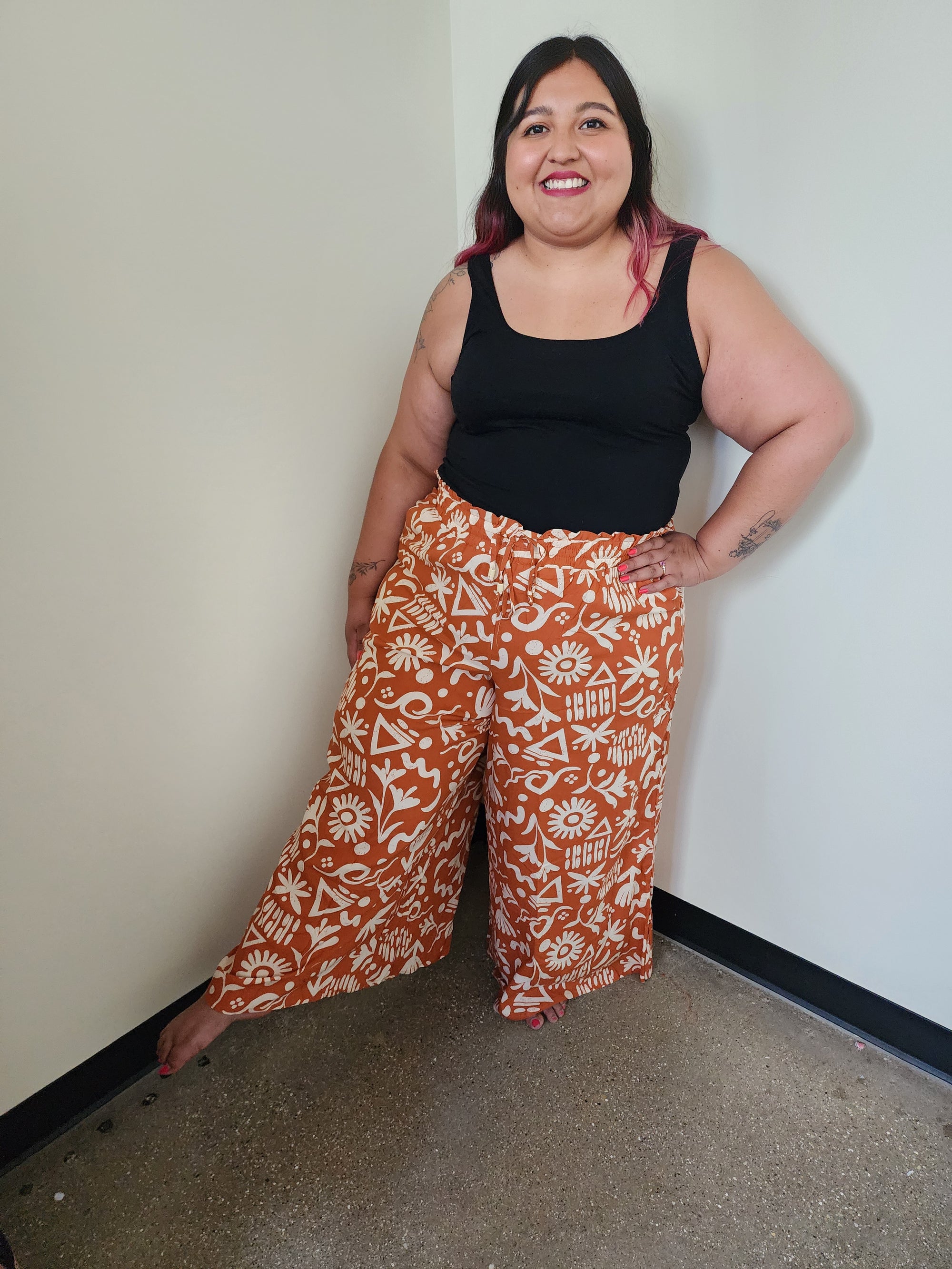 Printed Wide Leg Long Pants