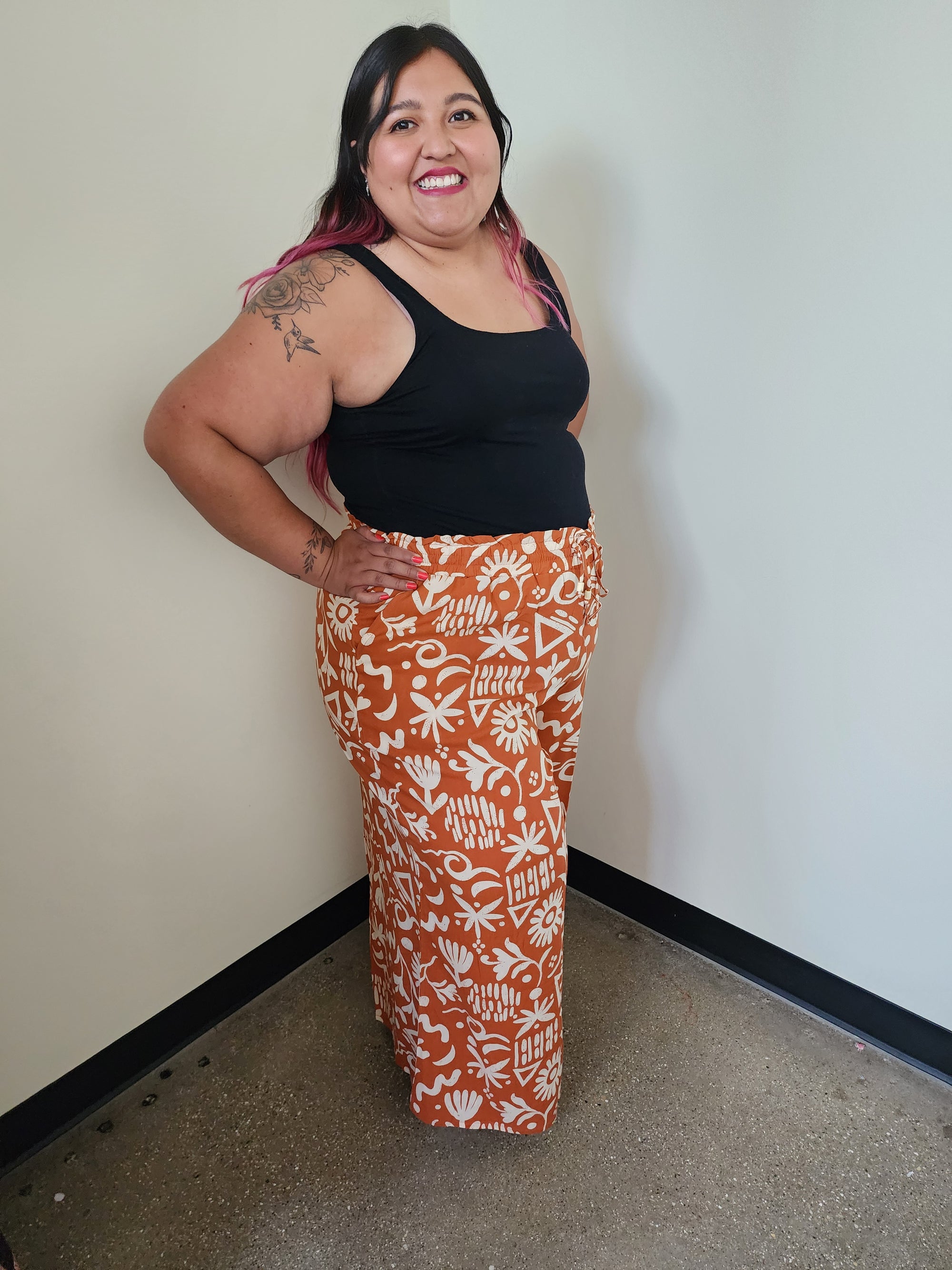 Printed Wide Leg Long Pants