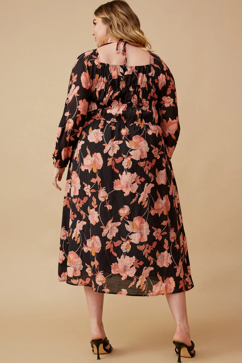 Romantic Floral Square Smocked Dress