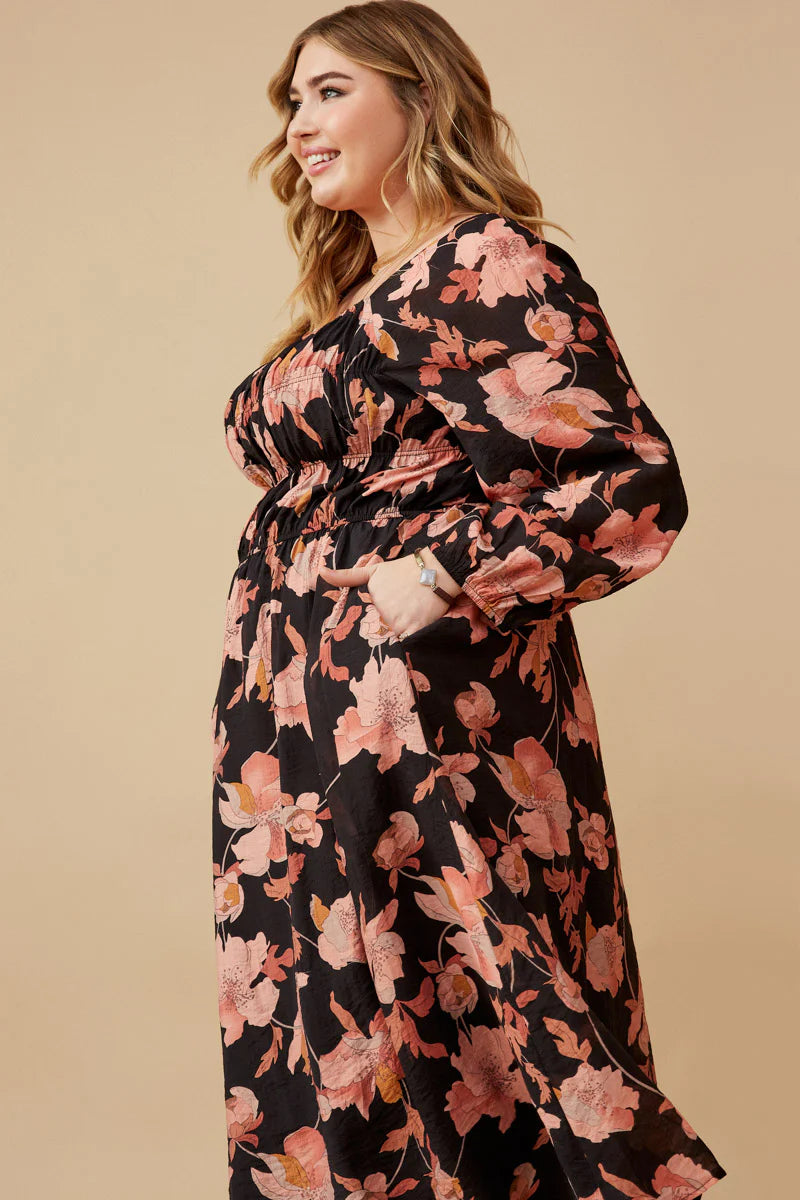 Romantic Floral Square Smocked Dress