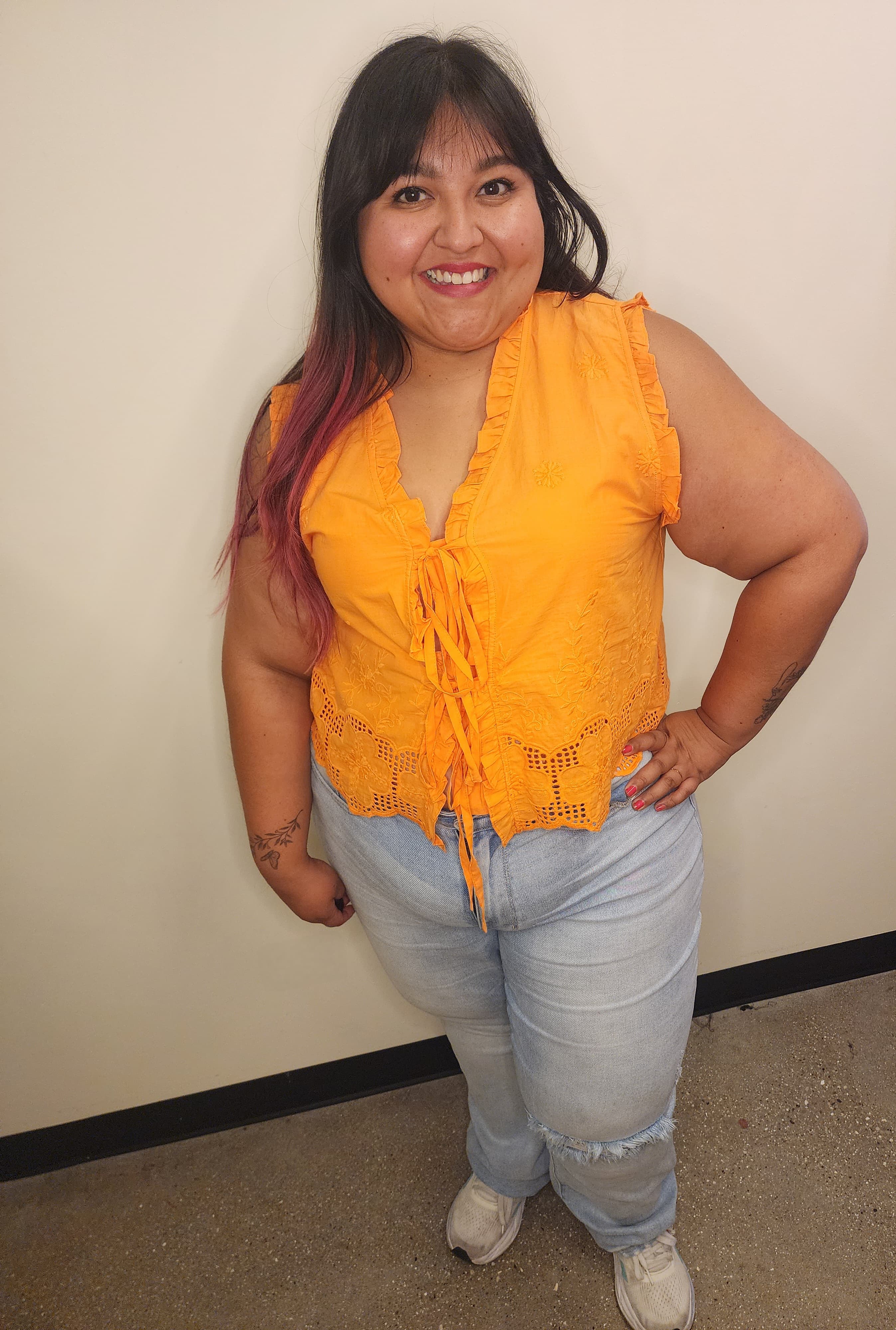 Ruffle Front Tie Top