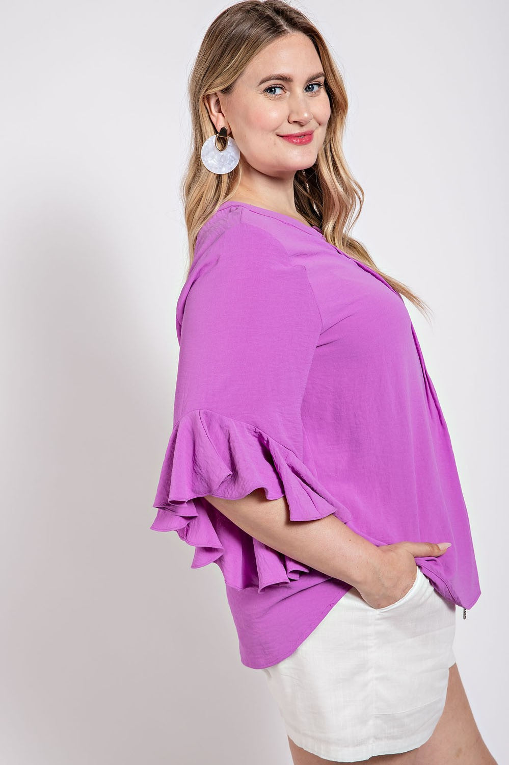 Ruffled Bell Sleeve Blouse