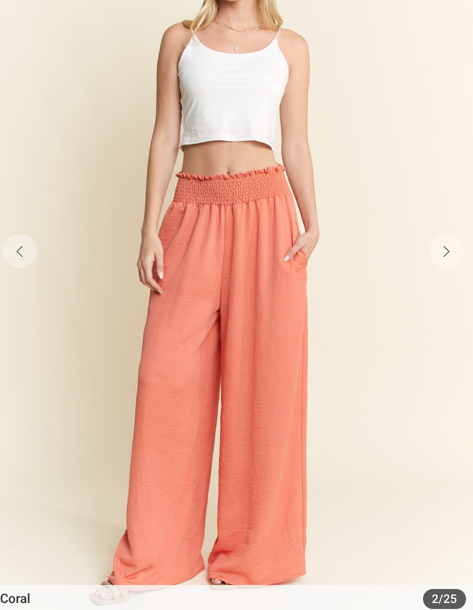 Solid Smocked Pants W/Pocket