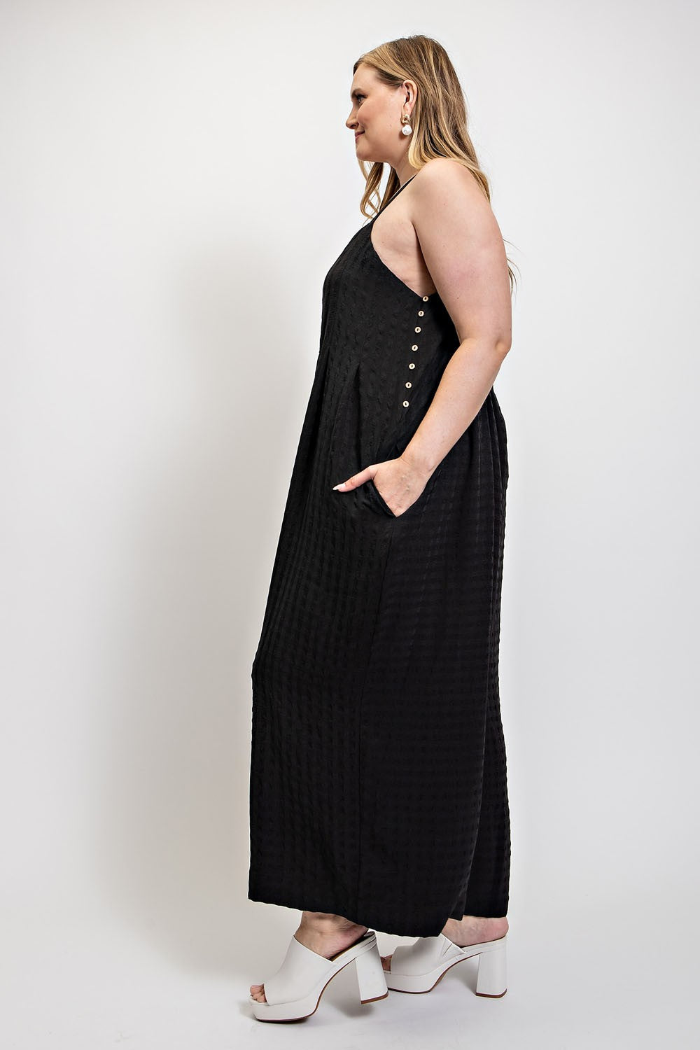 Texture Woven Sleeveless Jumpsuit