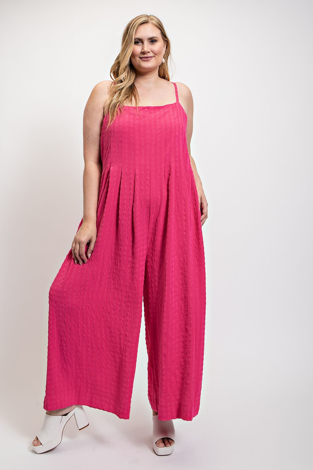 Texture Woven Sleeveless Jumpsuit