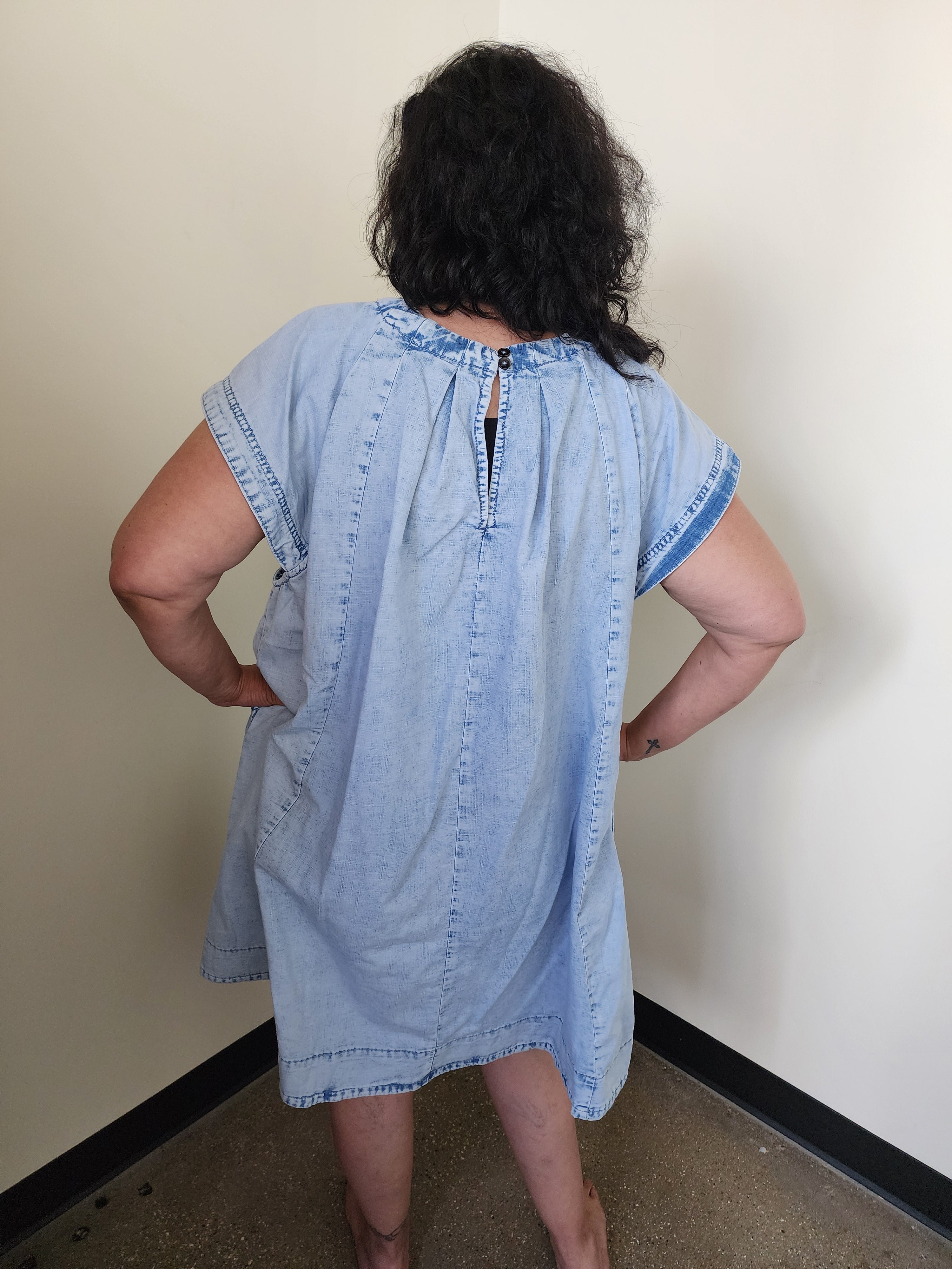Washed Denim Cap Sleeve Mini Dress