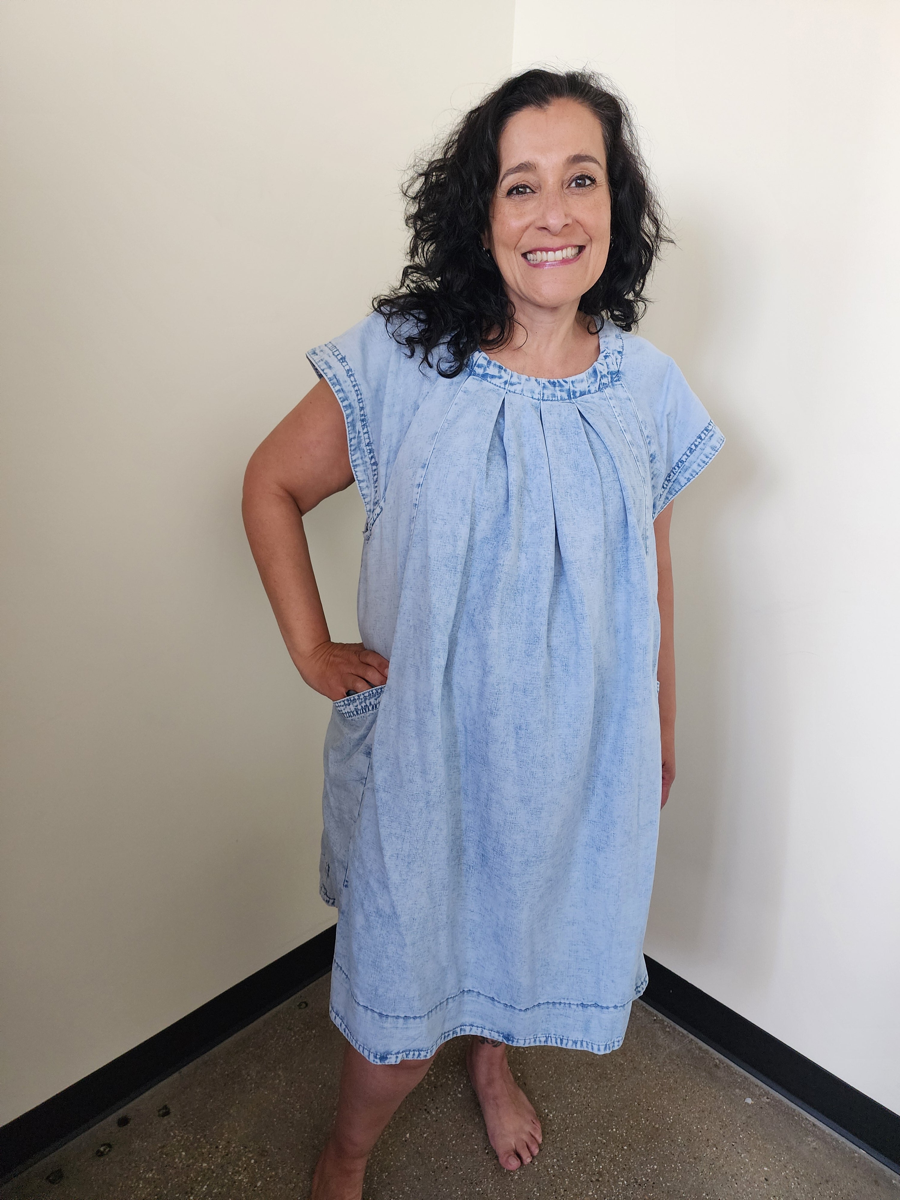 Washed Denim Cap Sleeve Mini Dress