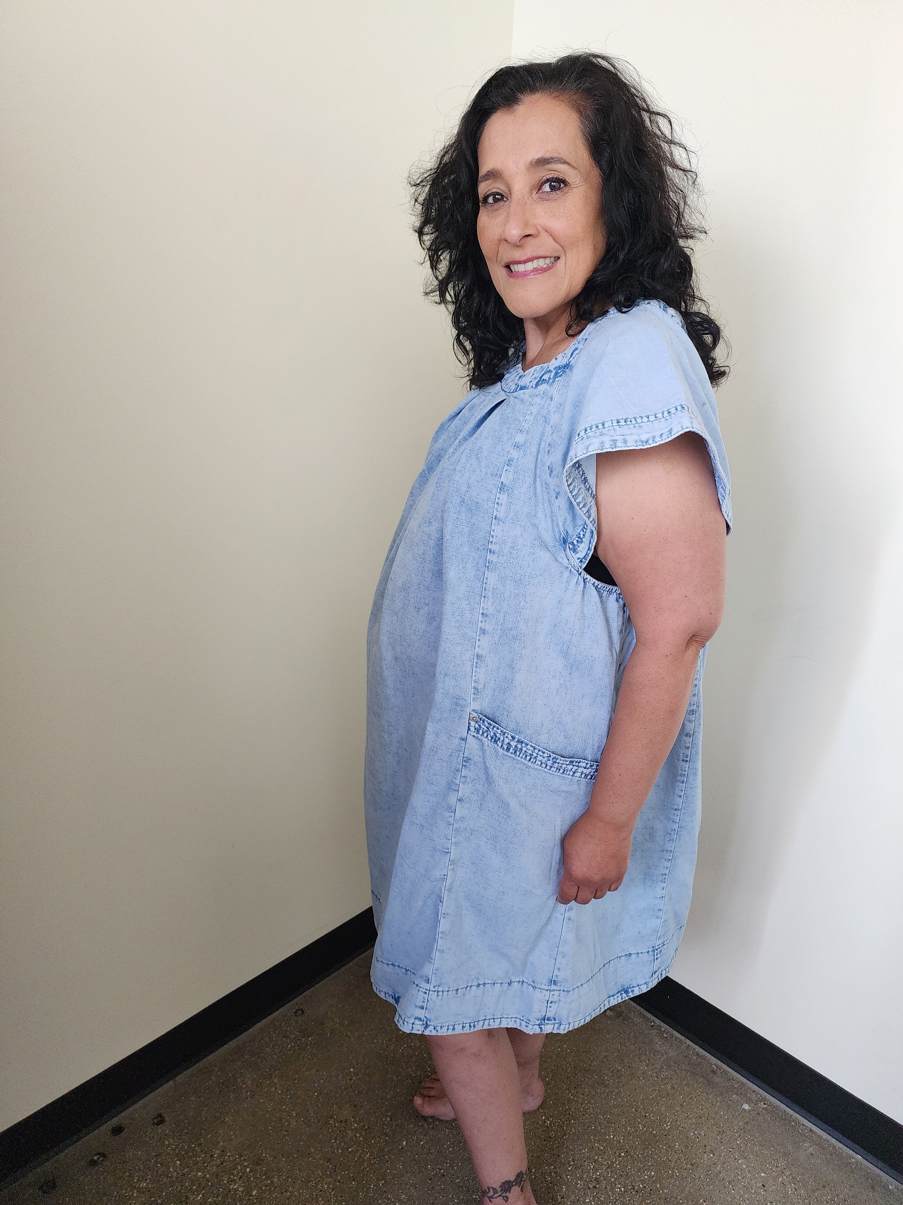 Washed Denim Cap Sleeve Mini Dress